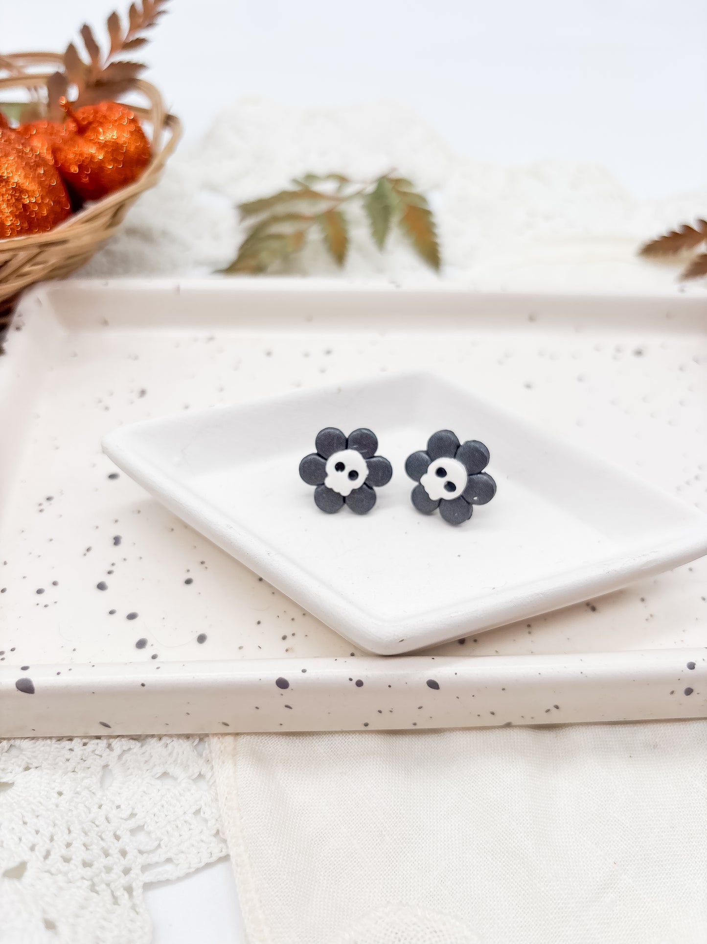 Skull flower earrings in studs and dangles