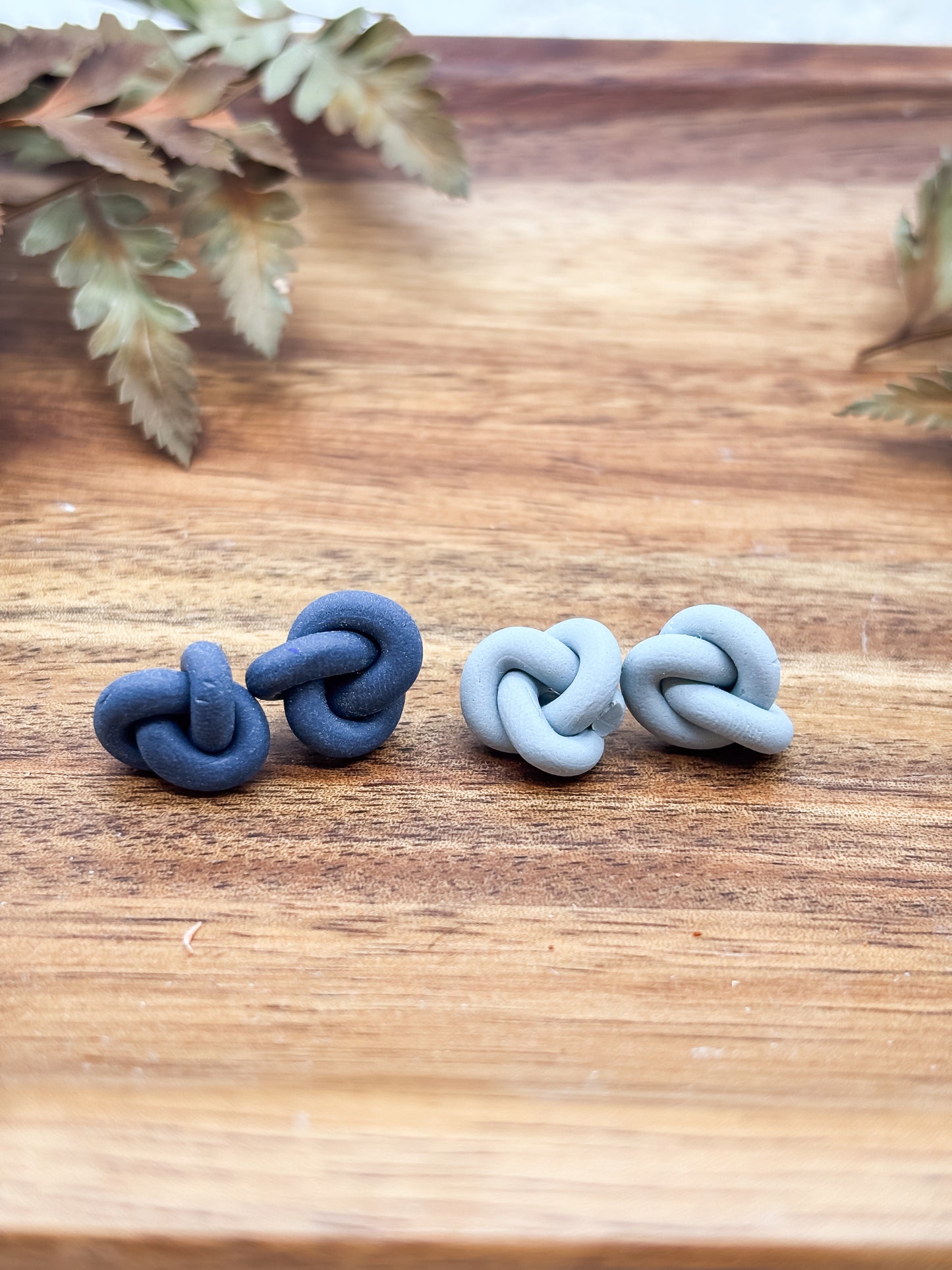 Blue knot studs in 2 color options