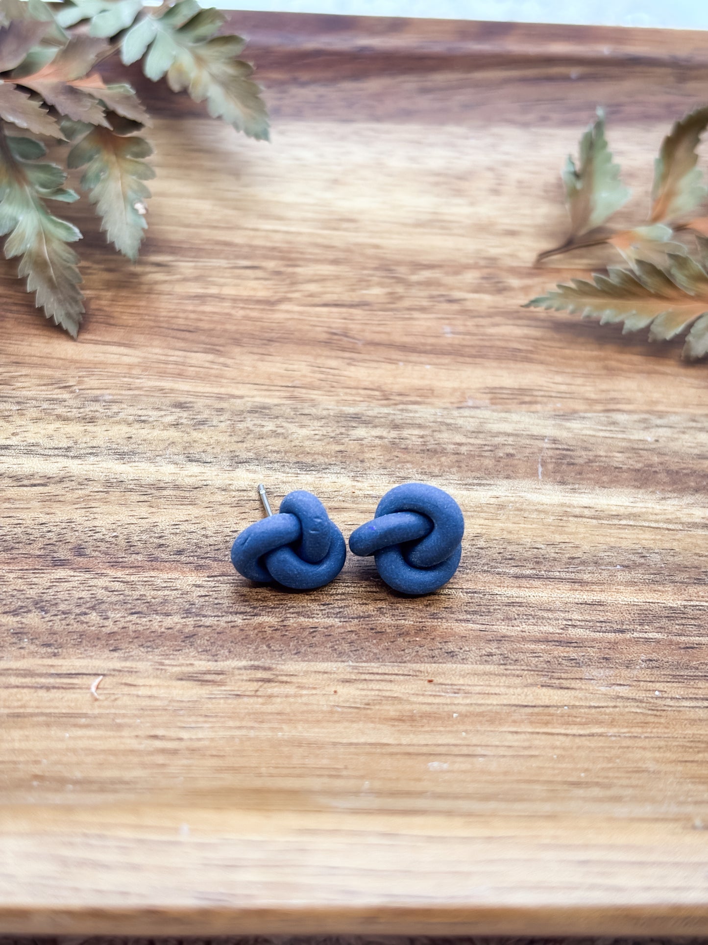 Blue knot studs in 2 color options