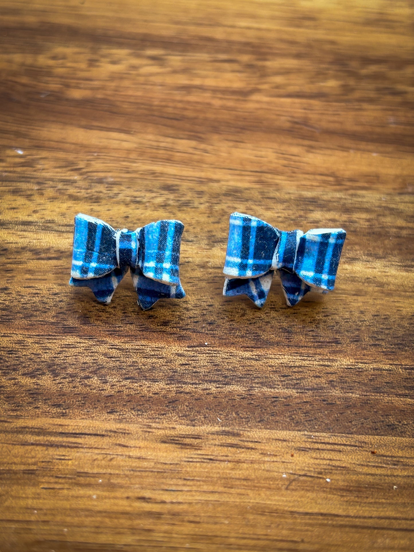 Blue Flannel Bow studs