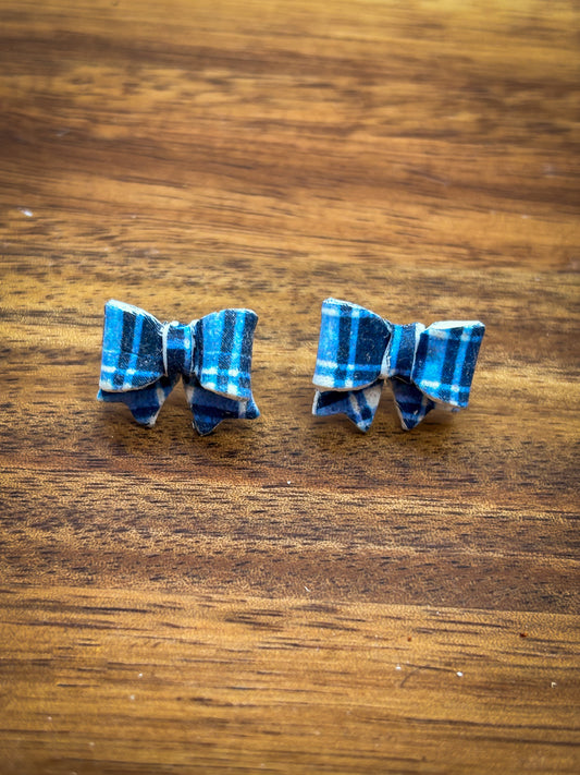 Blue Flannel Bow studs