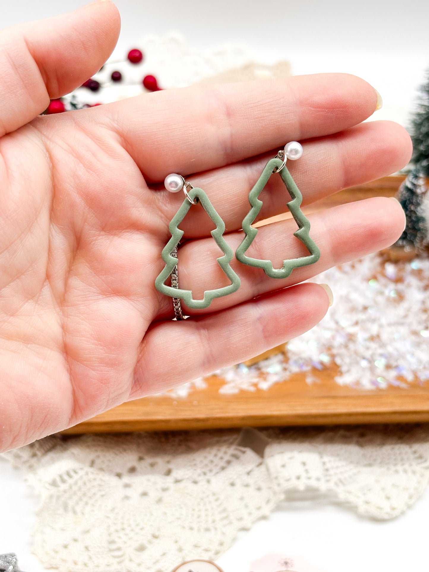 Tree outline dangles with pearl posts