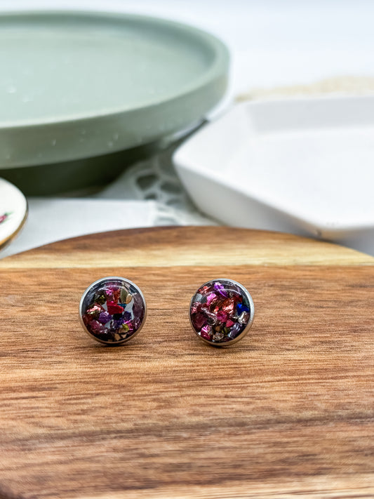 Rainbow crushed glass button studs