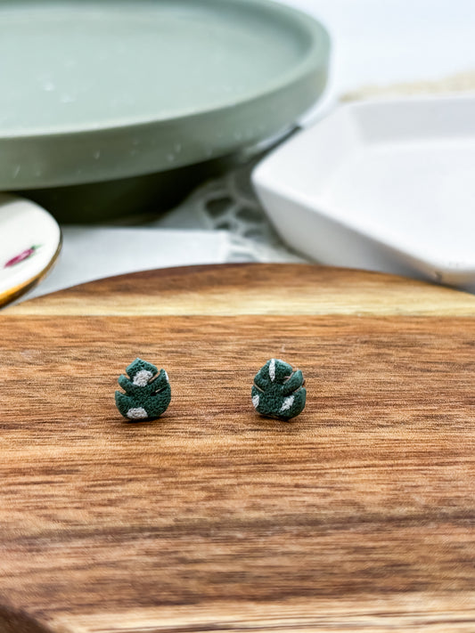 Tiny Monstera stud earrings