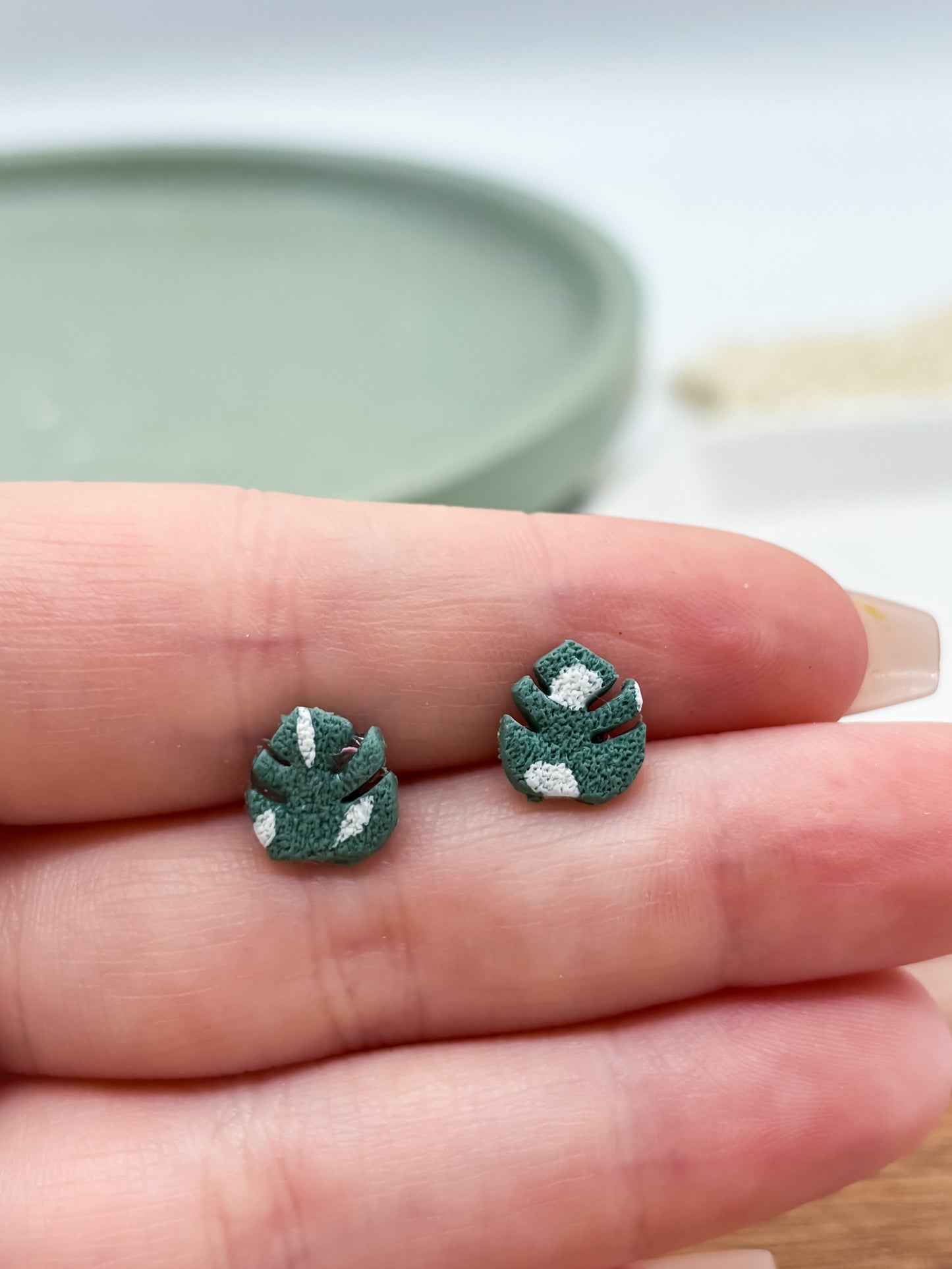 Tiny Monstera stud earrings
