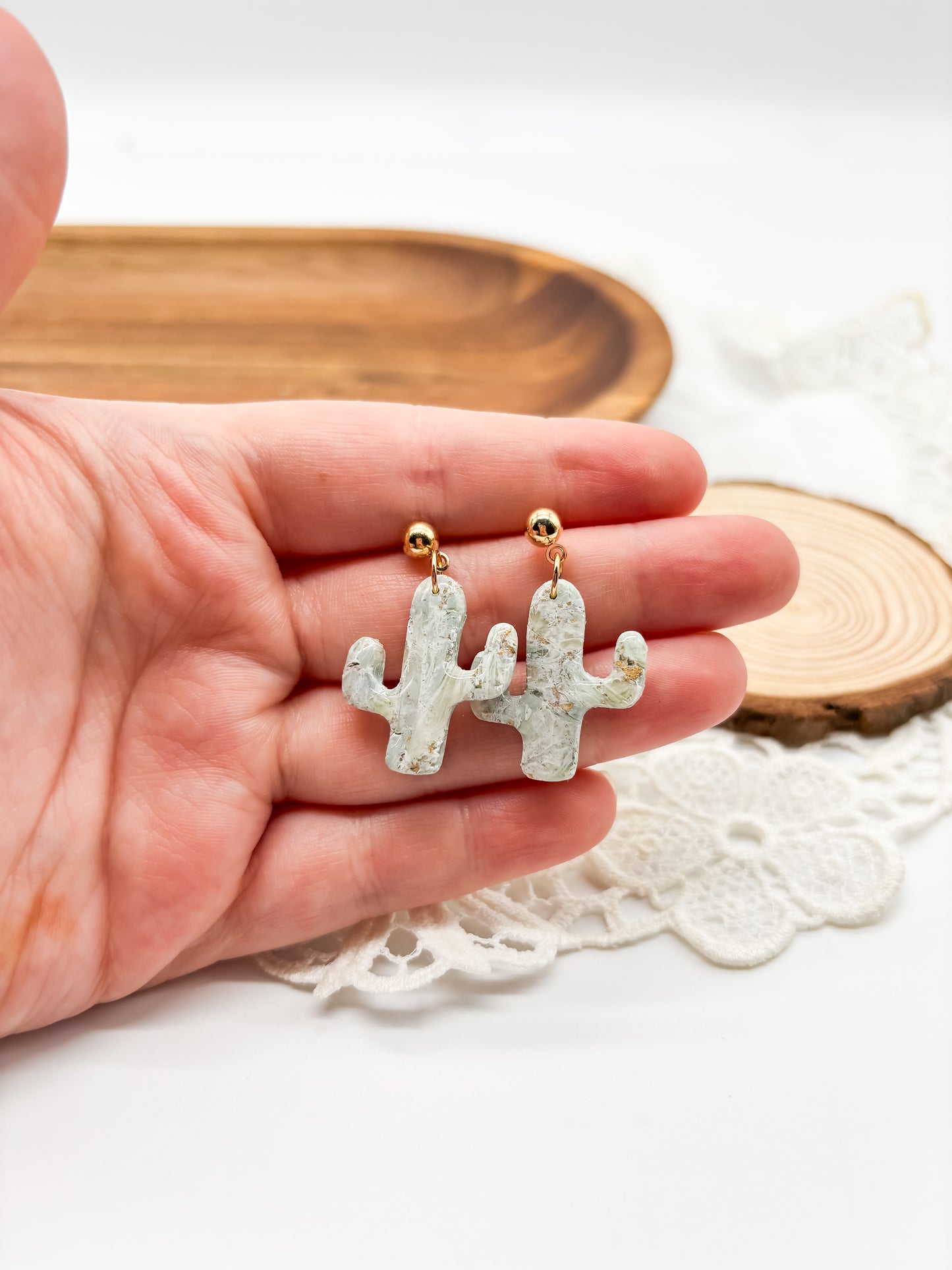 Faux jade cactus dangles in 2 sizes