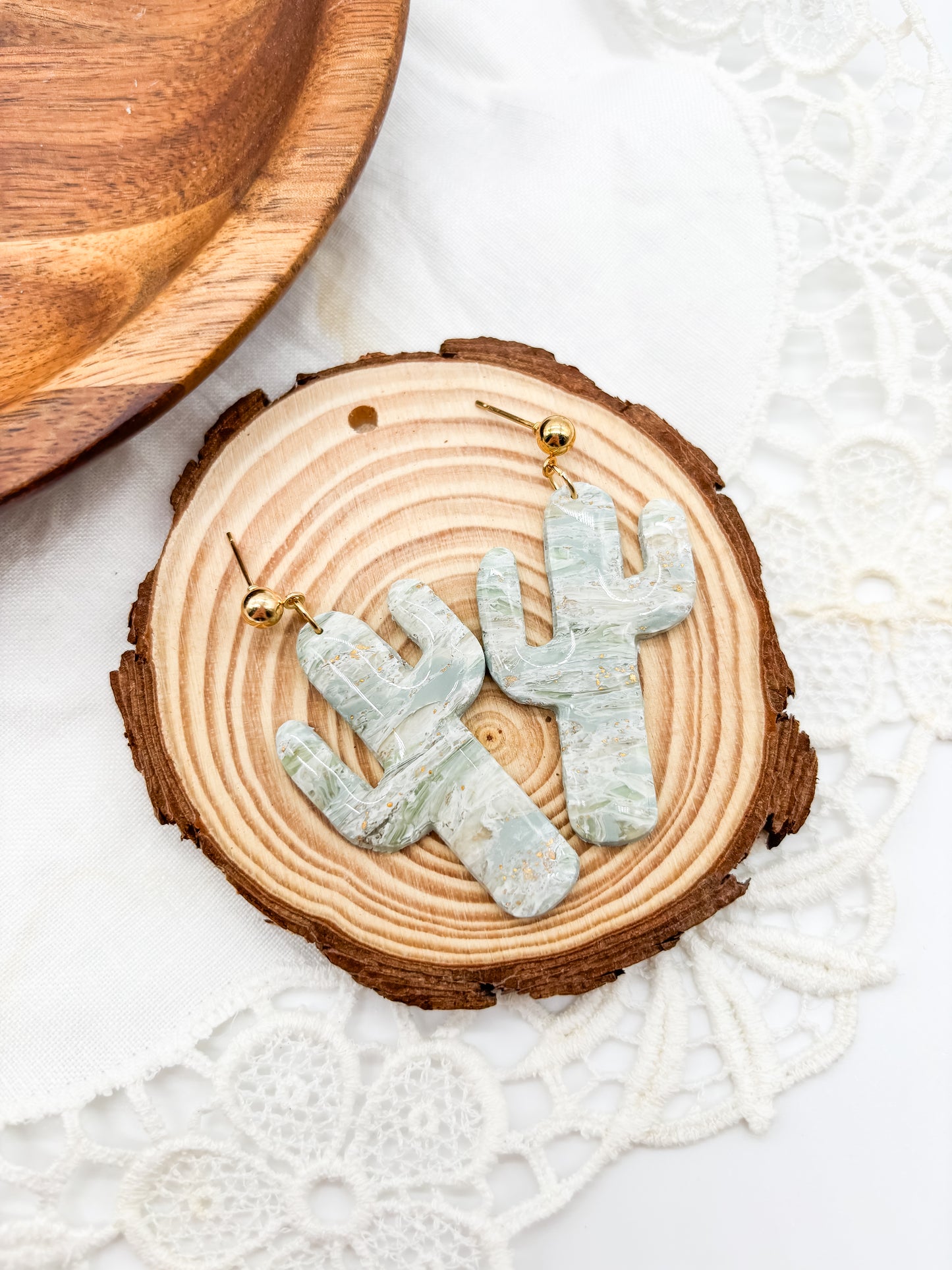 Faux jade cactus dangles in 2 sizes