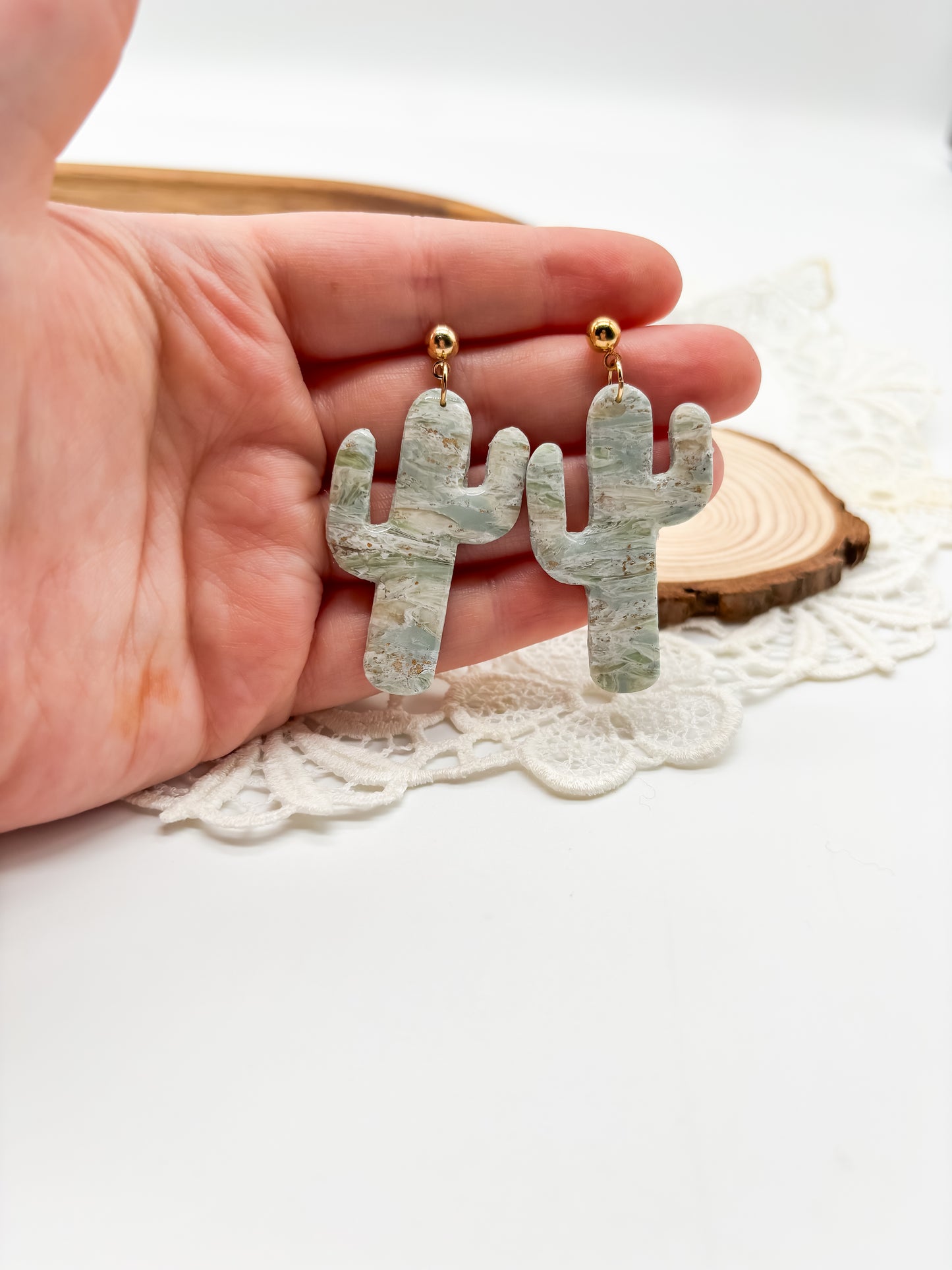 Faux jade cactus dangles in 2 sizes