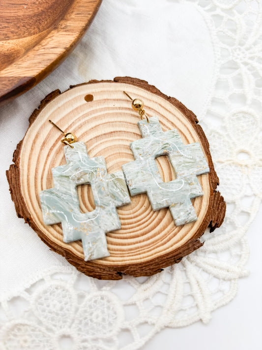 Large geometric faux jade dangles