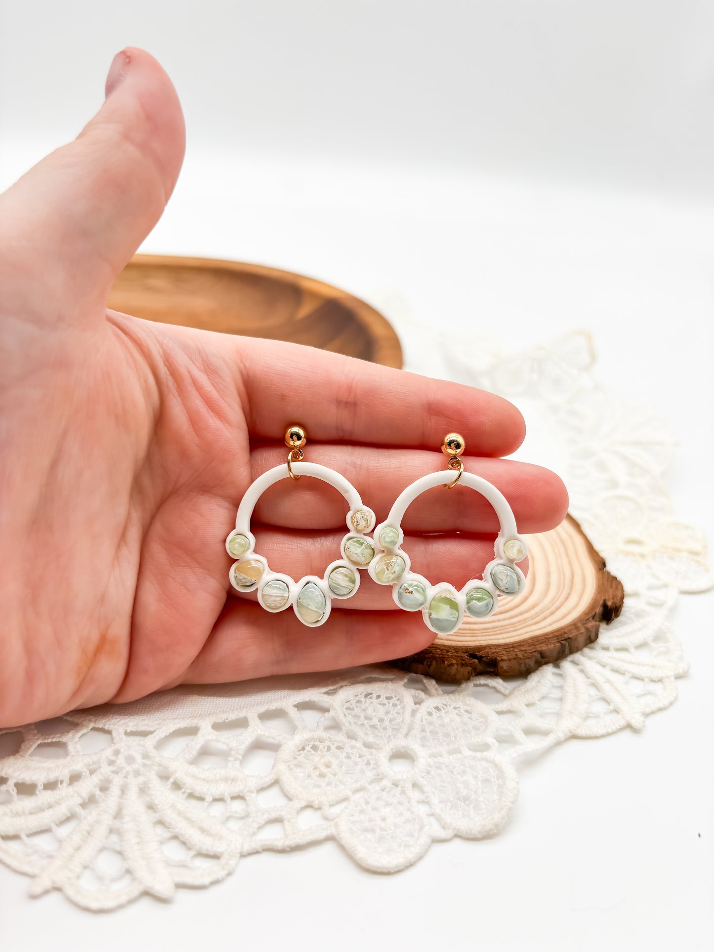 Faux jade bezel dangle in 2 styles