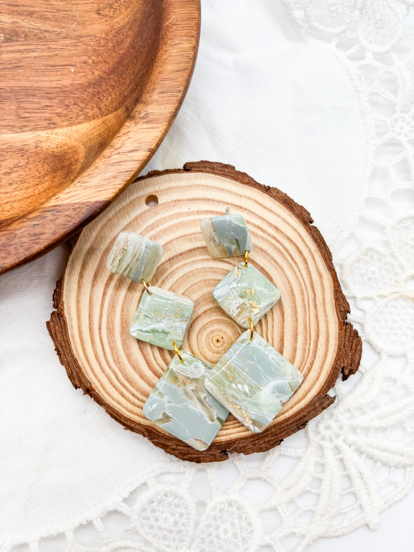 Faux jade square dangle