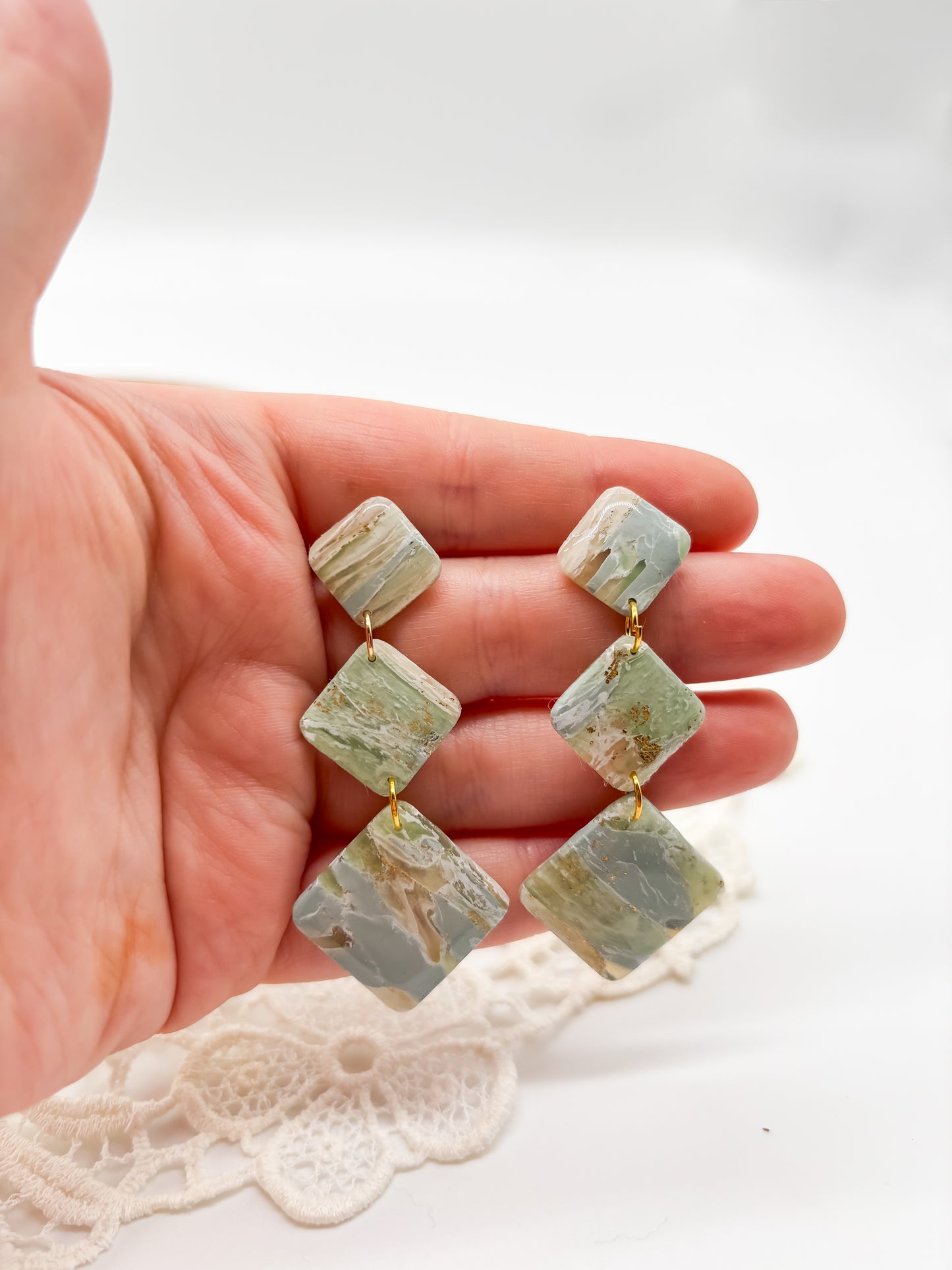 Faux jade square dangle