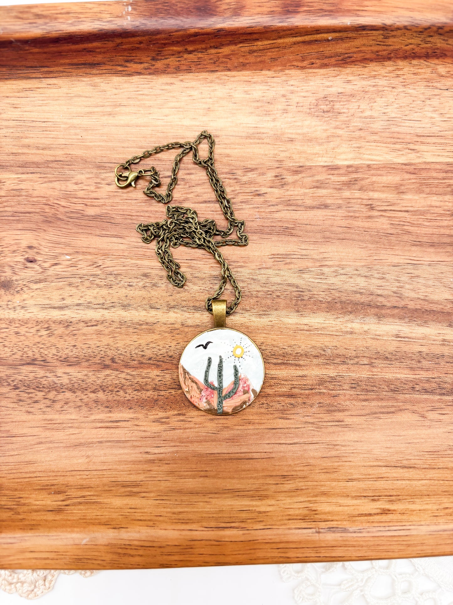 Desert cactus with blue sky necklace