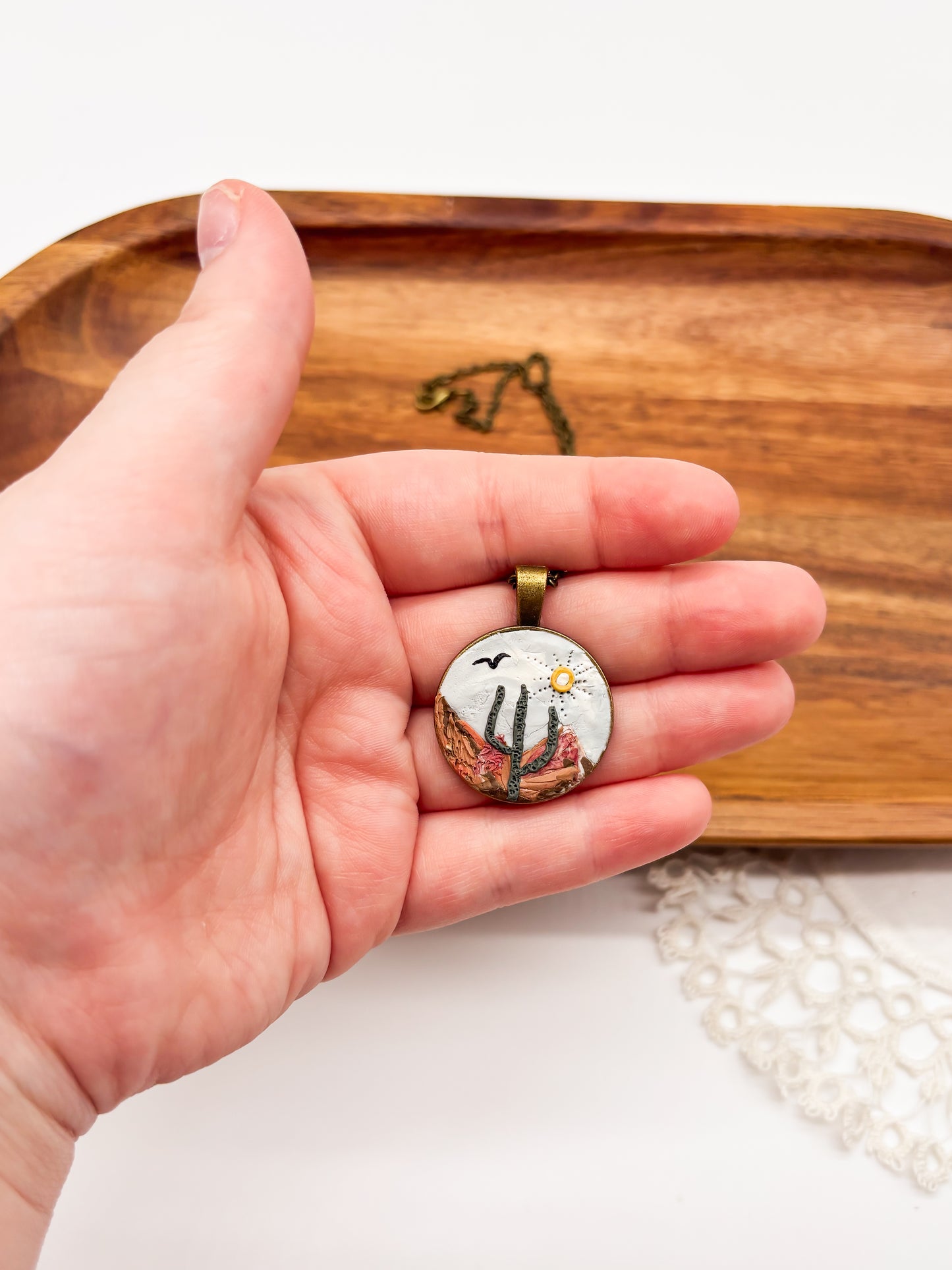 Desert cactus with blue sky necklace