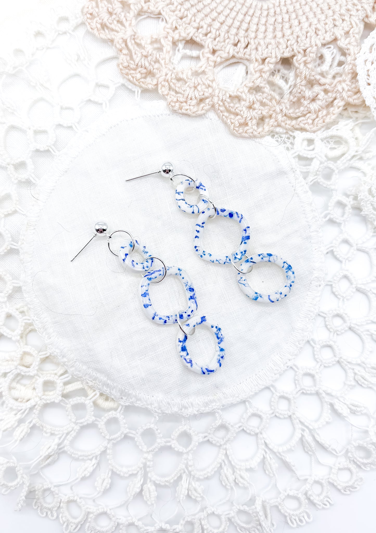 Tiny blue print organic outline dangles