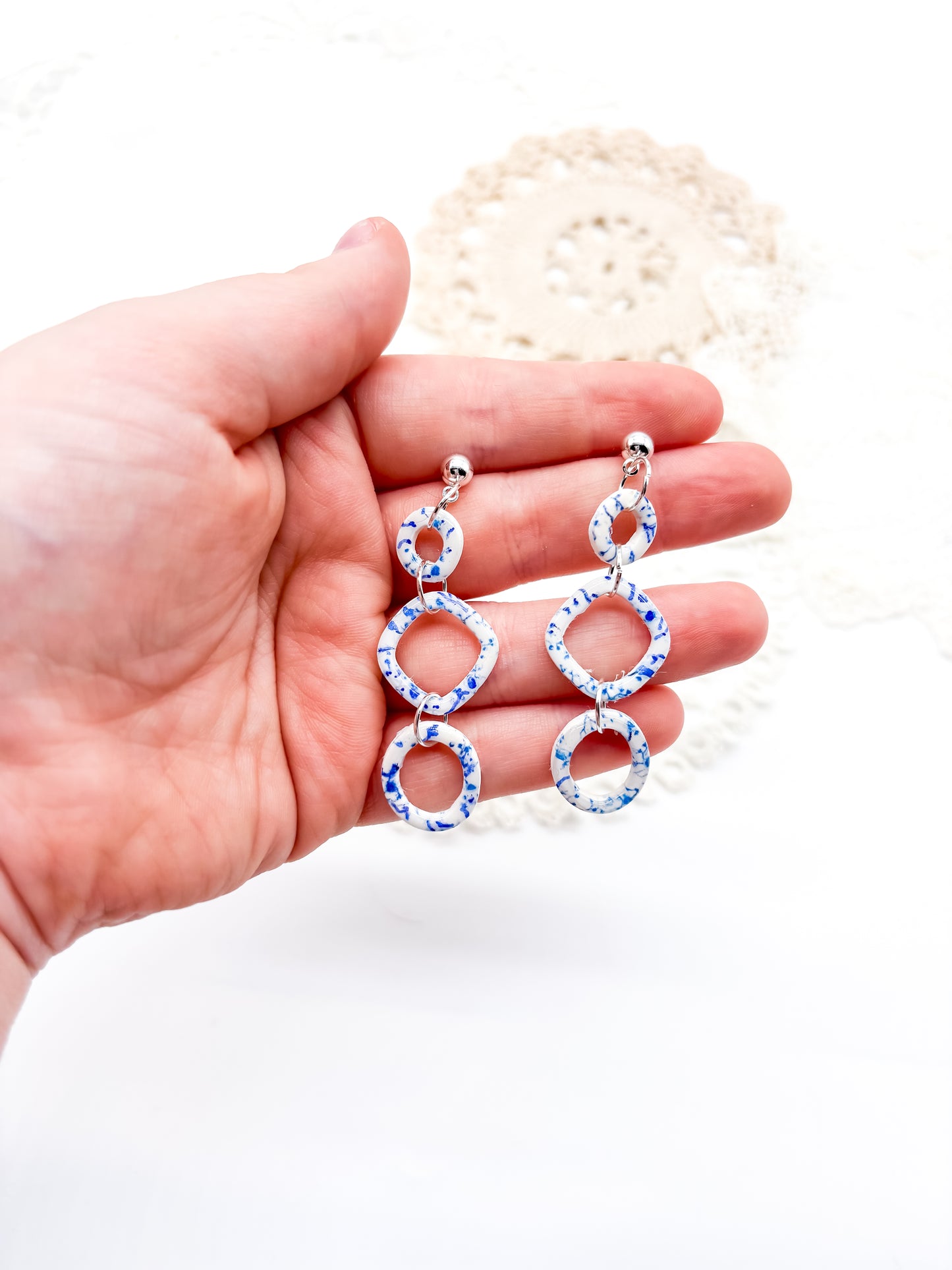 Tiny blue print organic outline dangles
