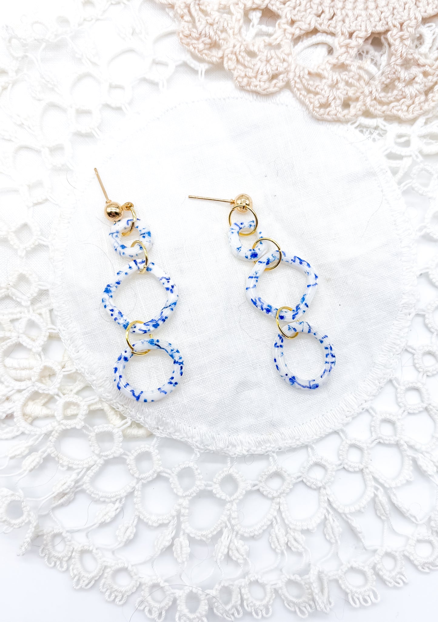 Tiny blue print organic outline dangles