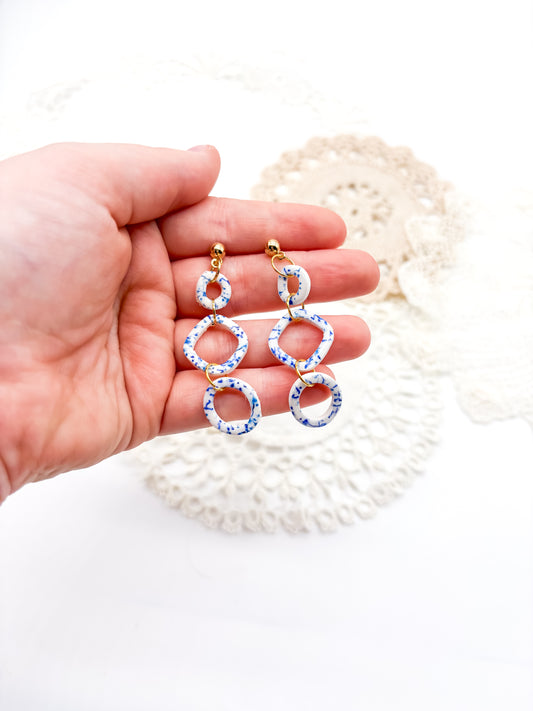 Tiny blue print organic outline dangles