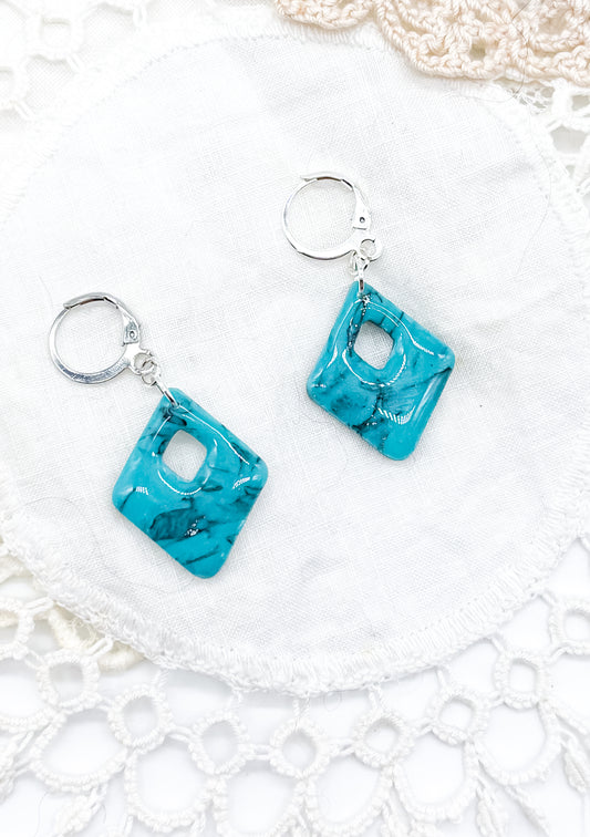 Turquoise Diamond shape huggies