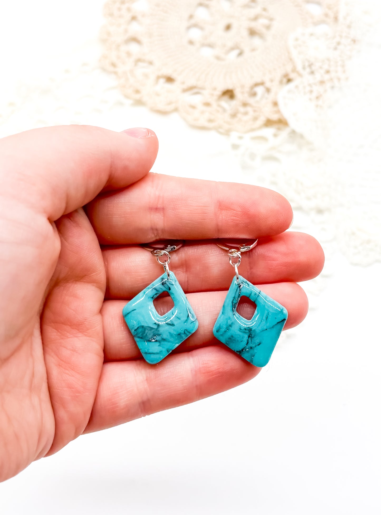 Turquoise Diamond shape huggies