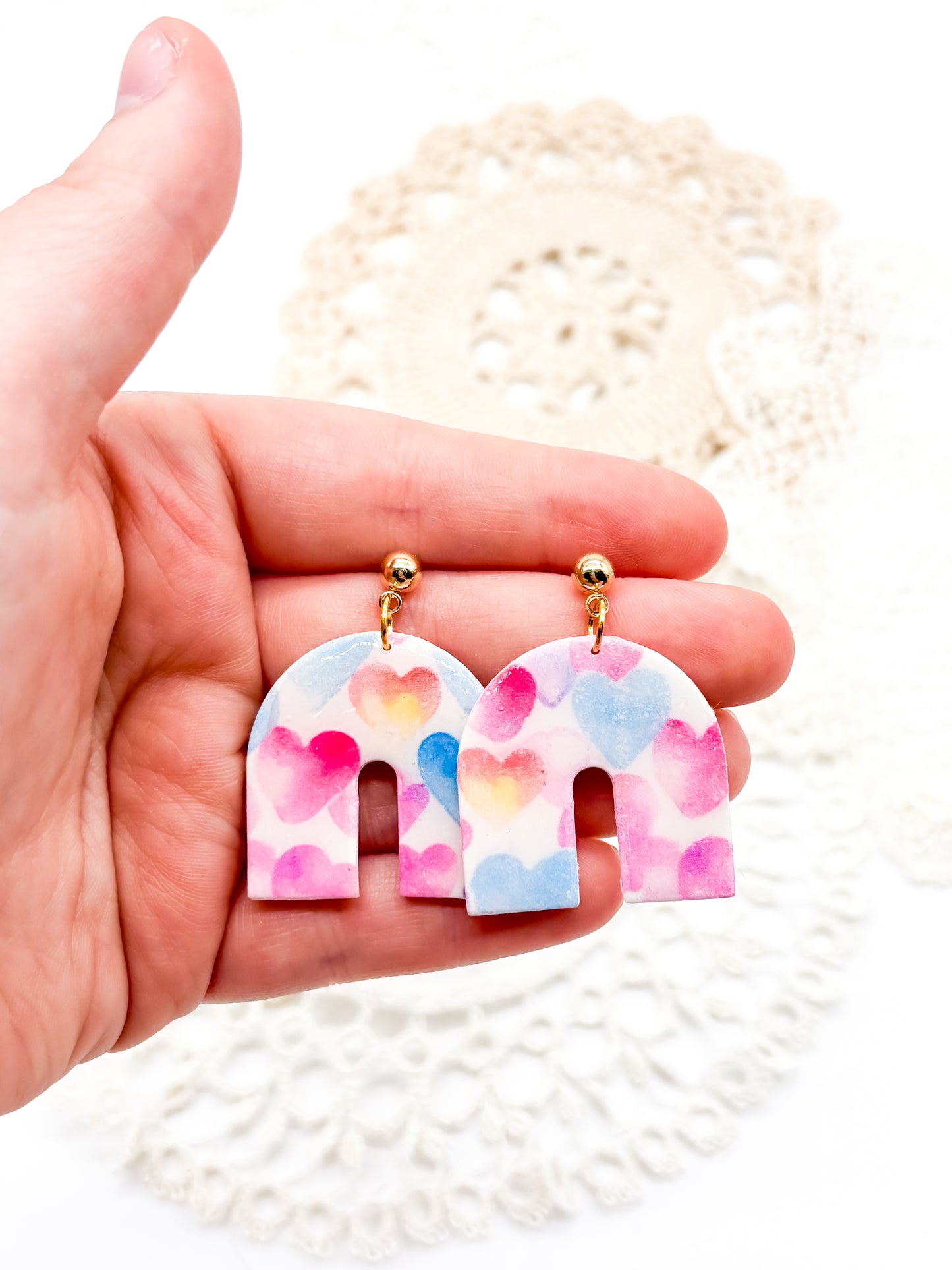 Pastel rainbow heart dangles