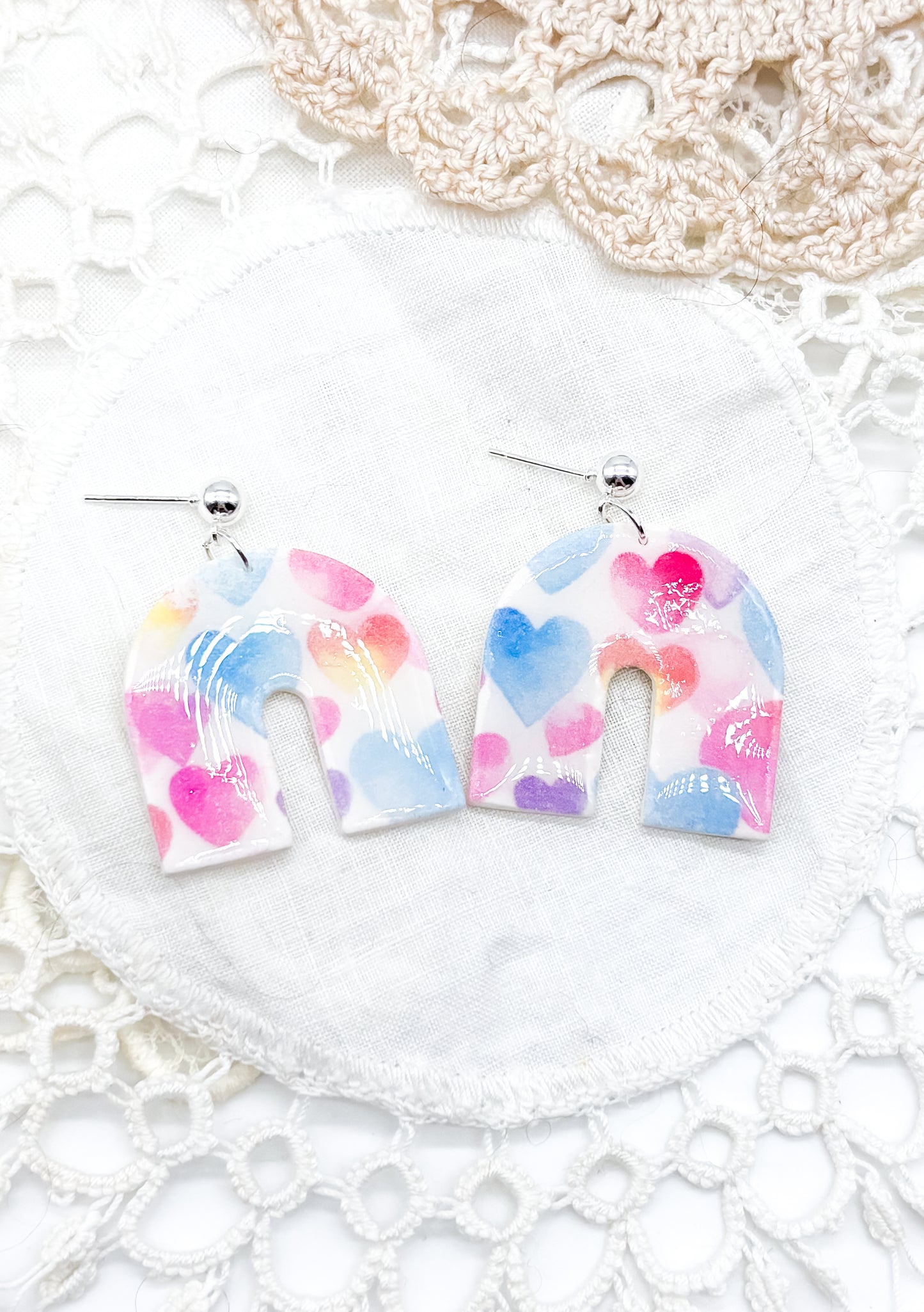 Pastel rainbow heart dangles