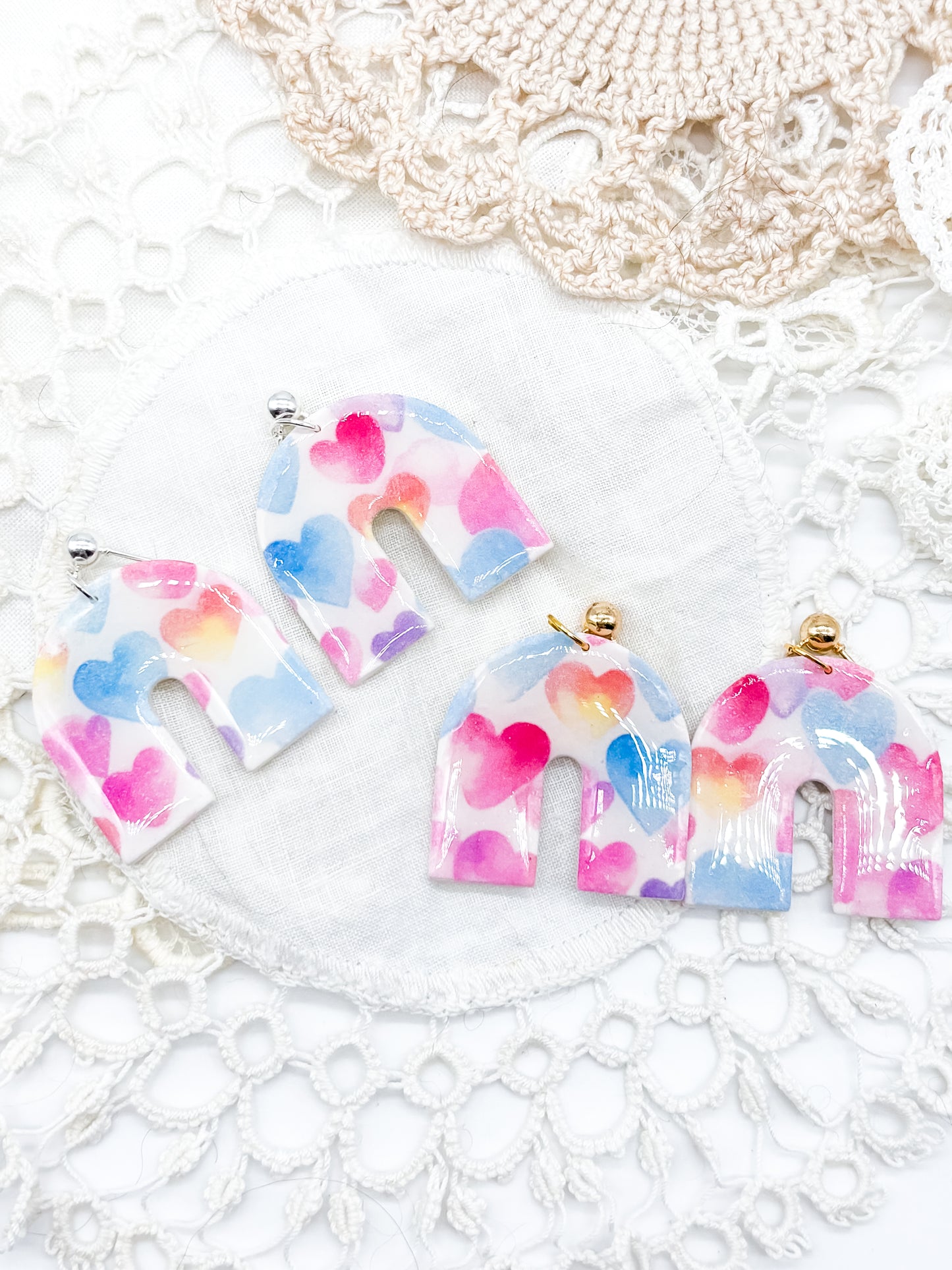 Pastel rainbow heart dangles