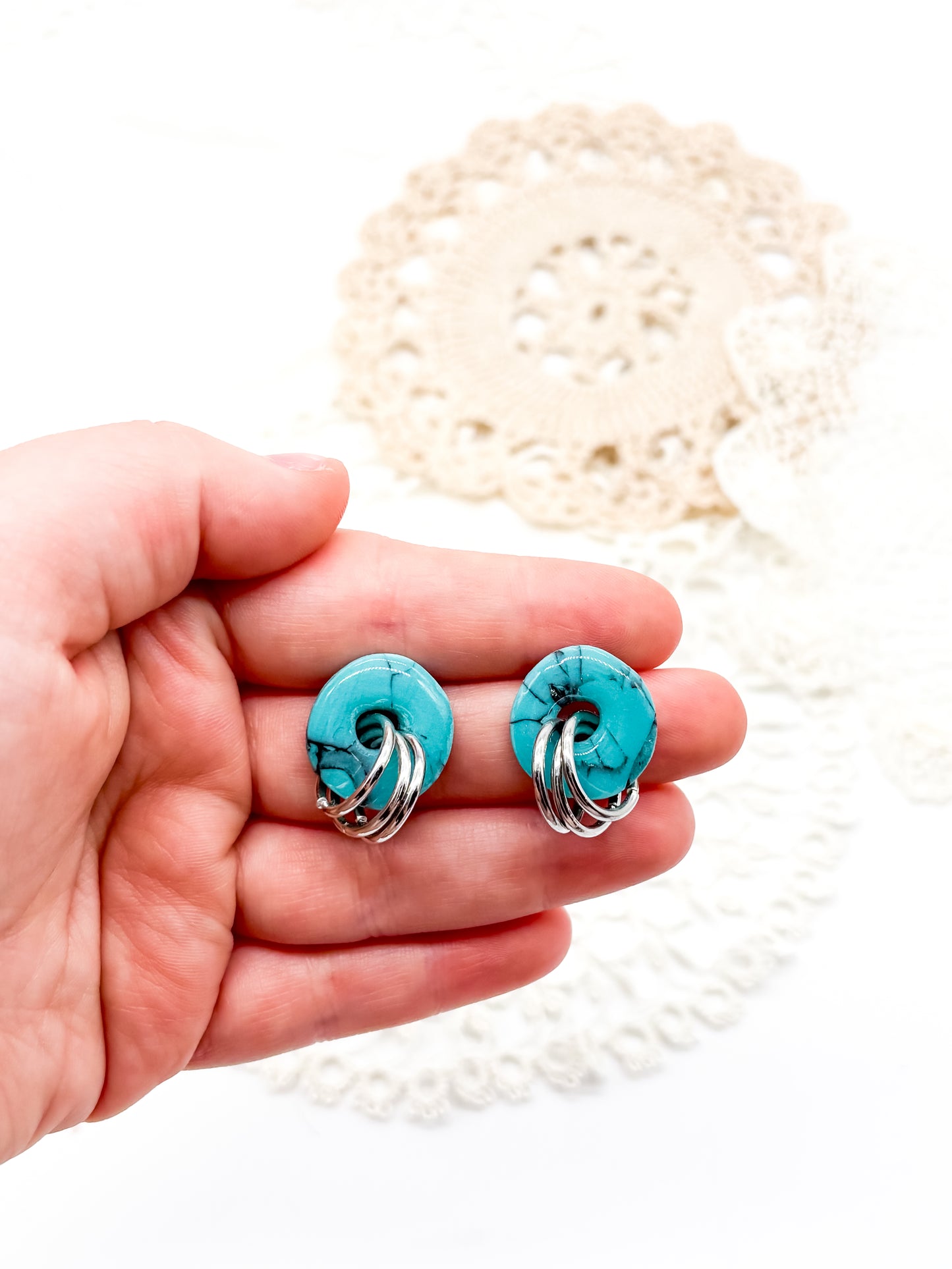 Turquoise studs with silver rings