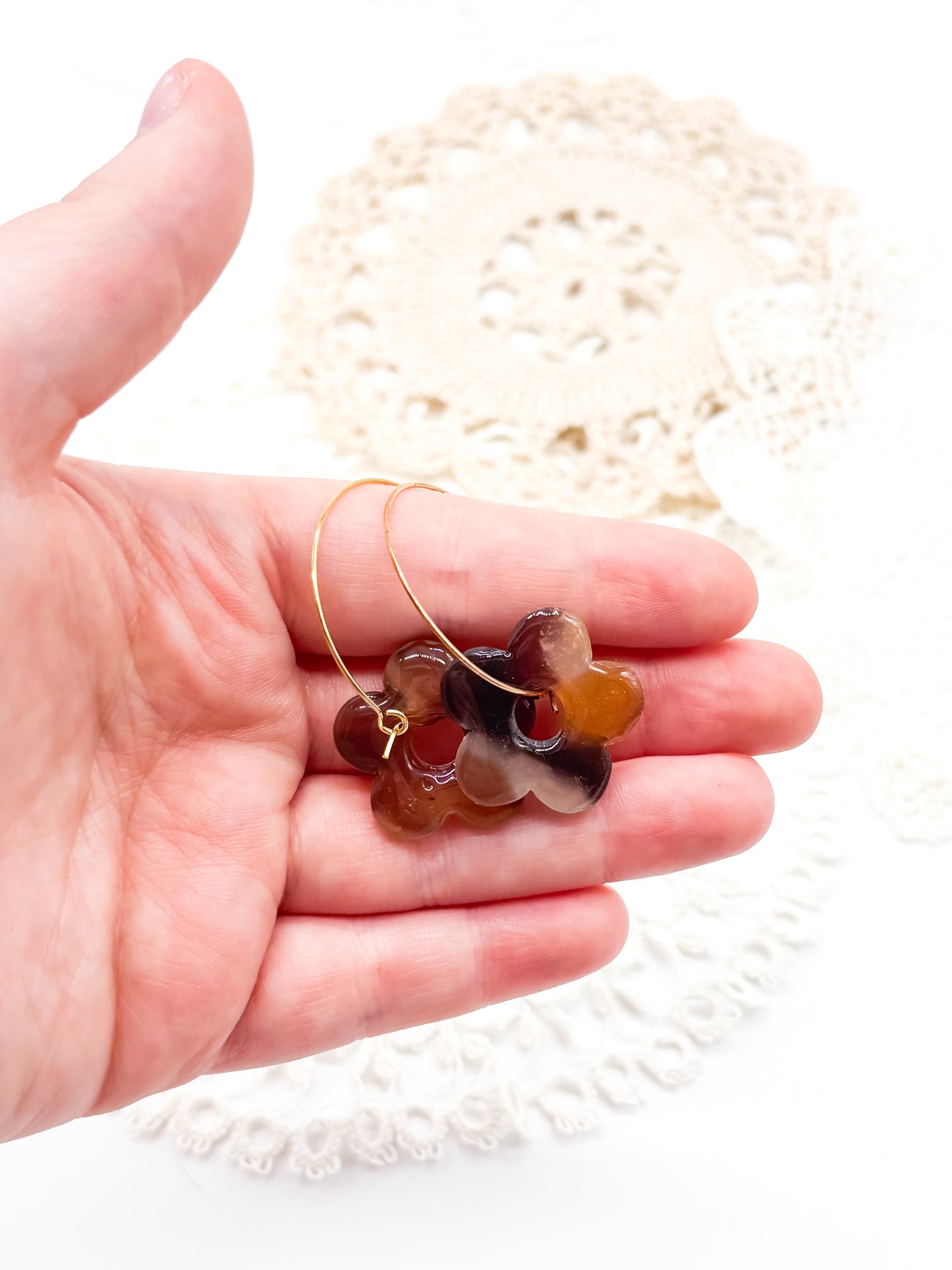 Tortoise shell flower hoops