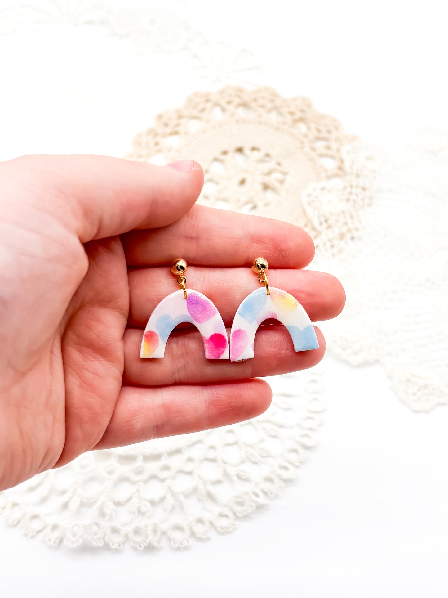 Small Pastel rainbow heart dangles