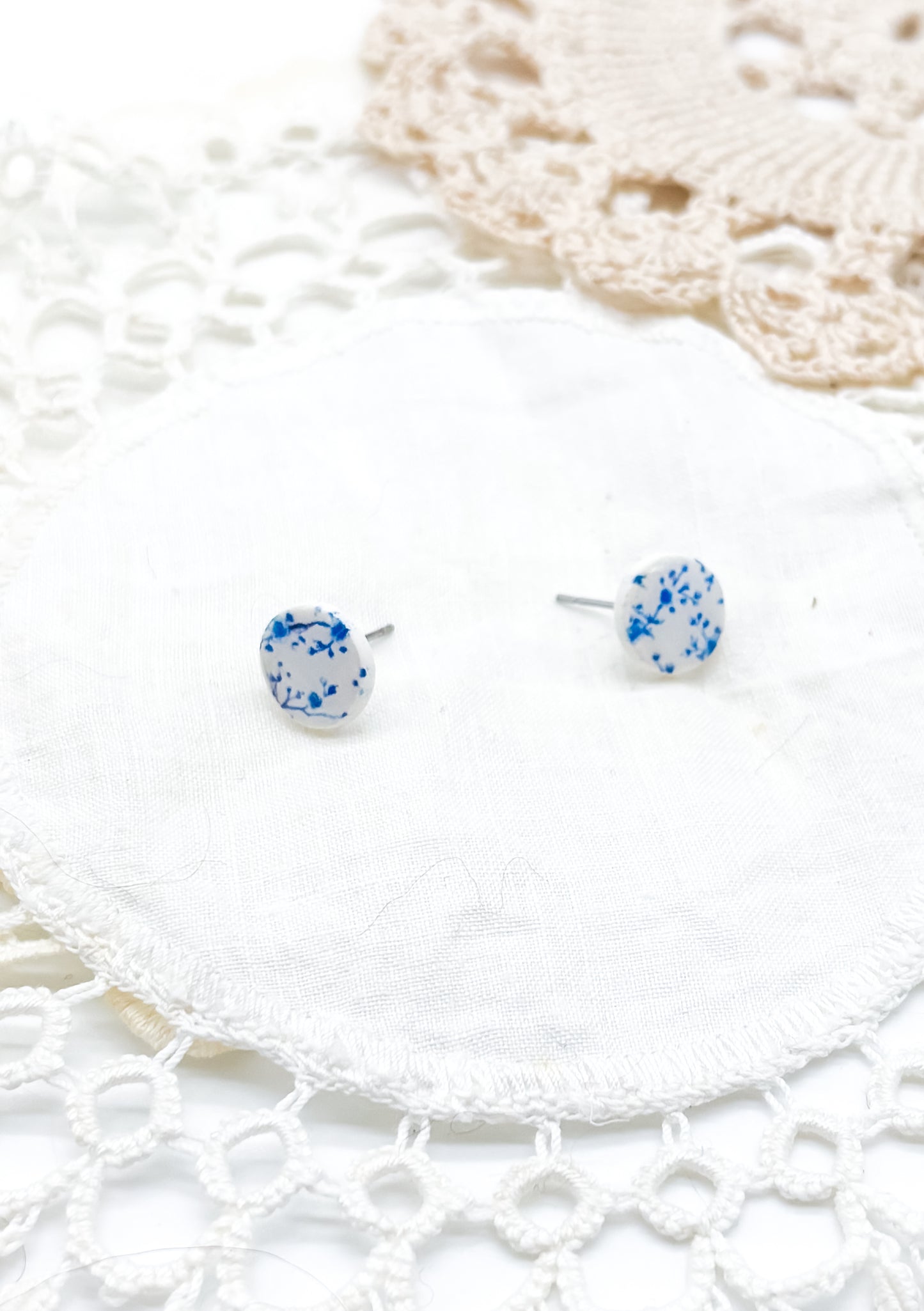 Tiny blue flower print studs in 3 options