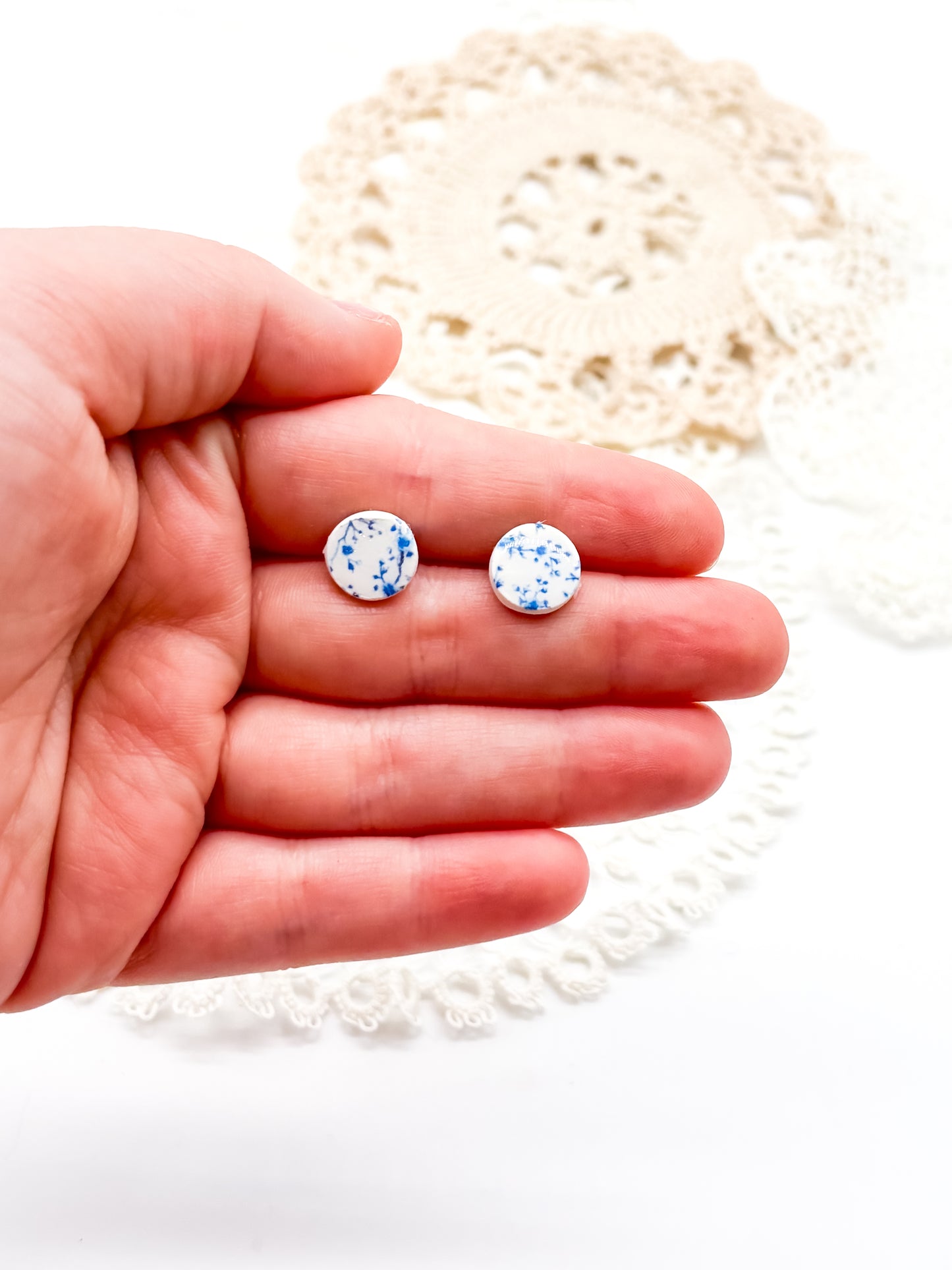 Tiny blue flower print studs in 3 options