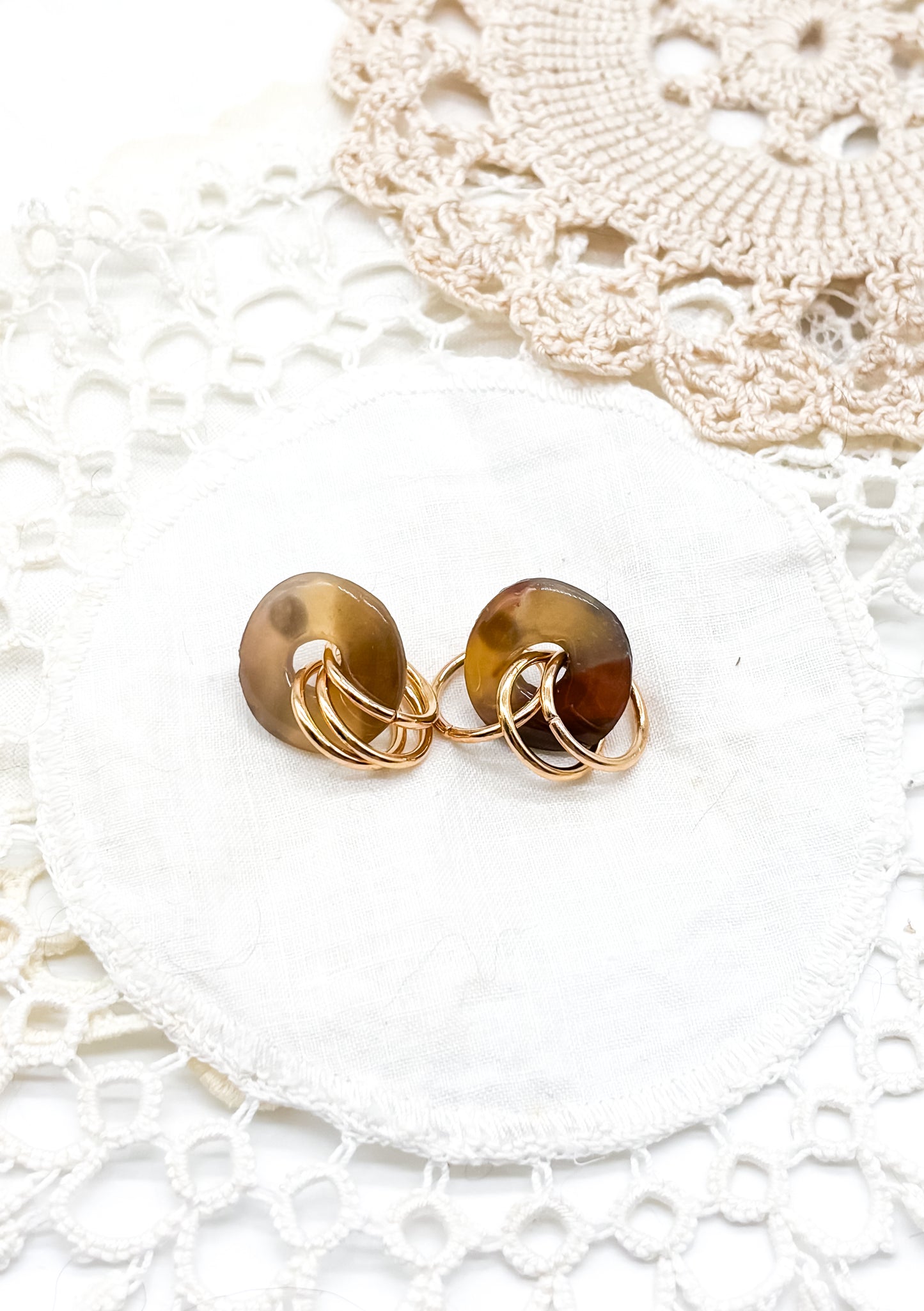 Tortoise shell studs with gold rings