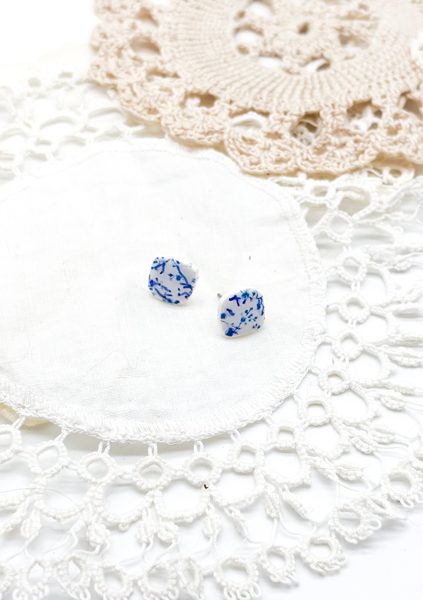 Tiny blue flower print studs in 3 options