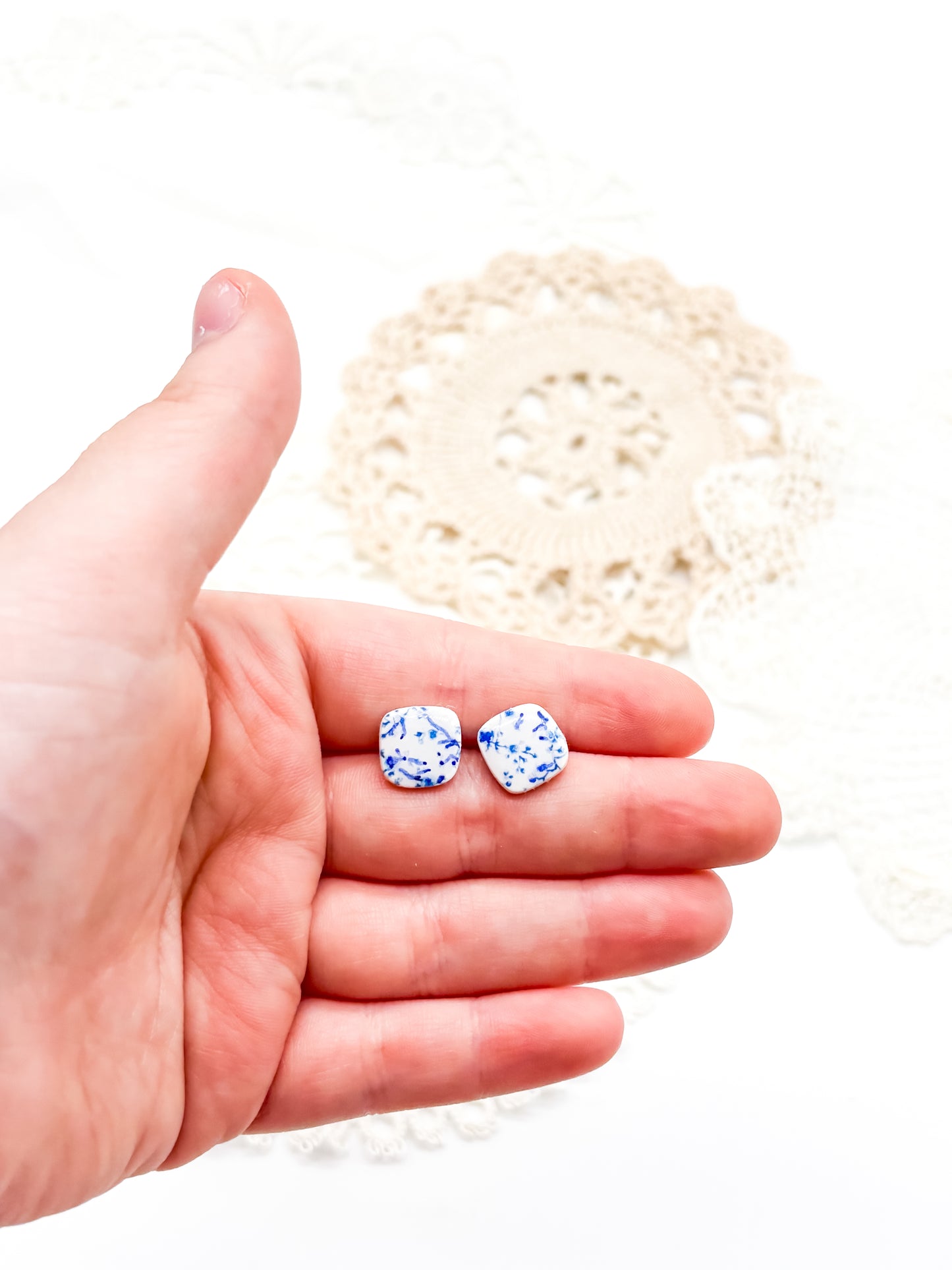 Tiny blue flower print studs in 3 options