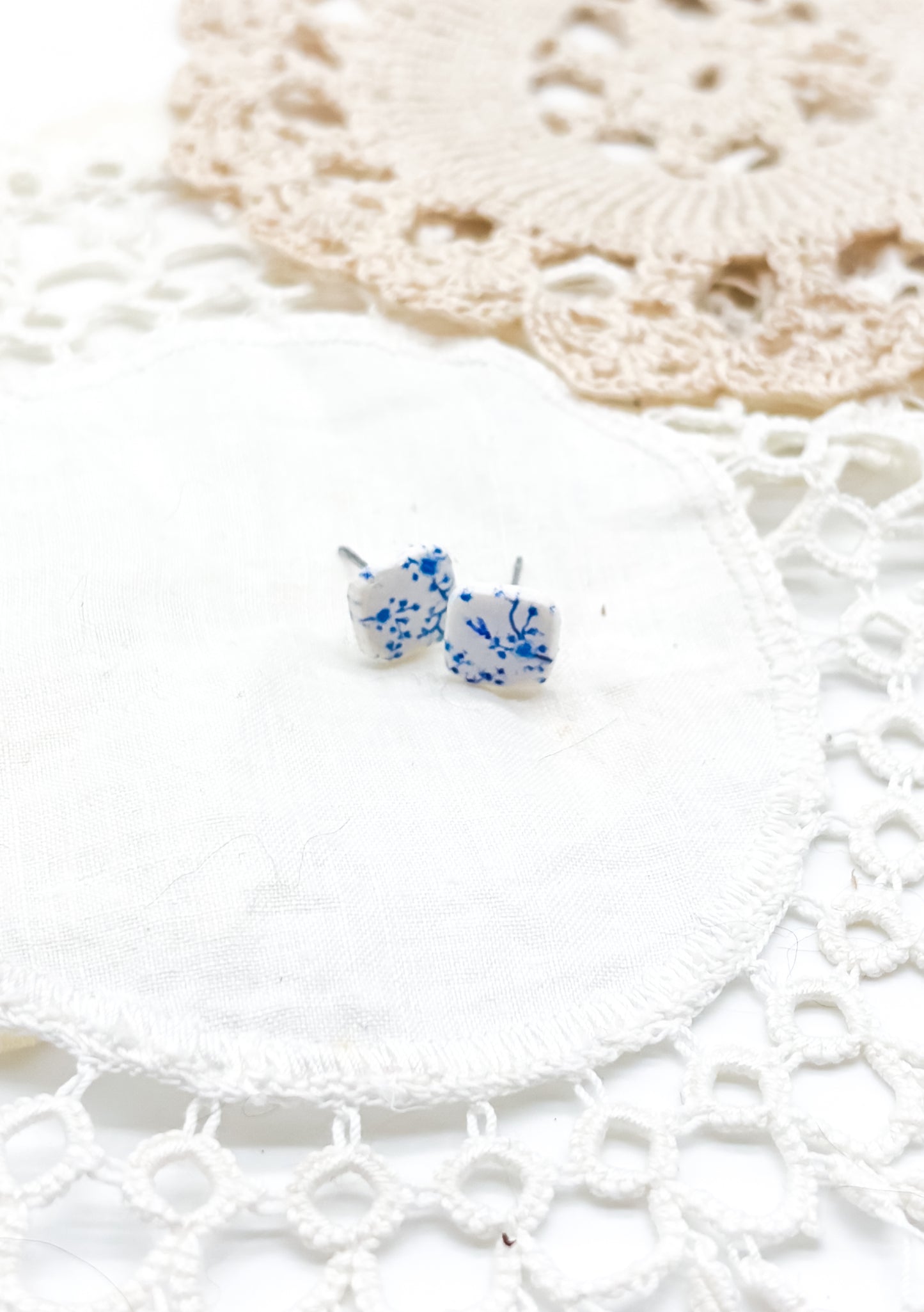 Tiny blue flower print studs in 3 options