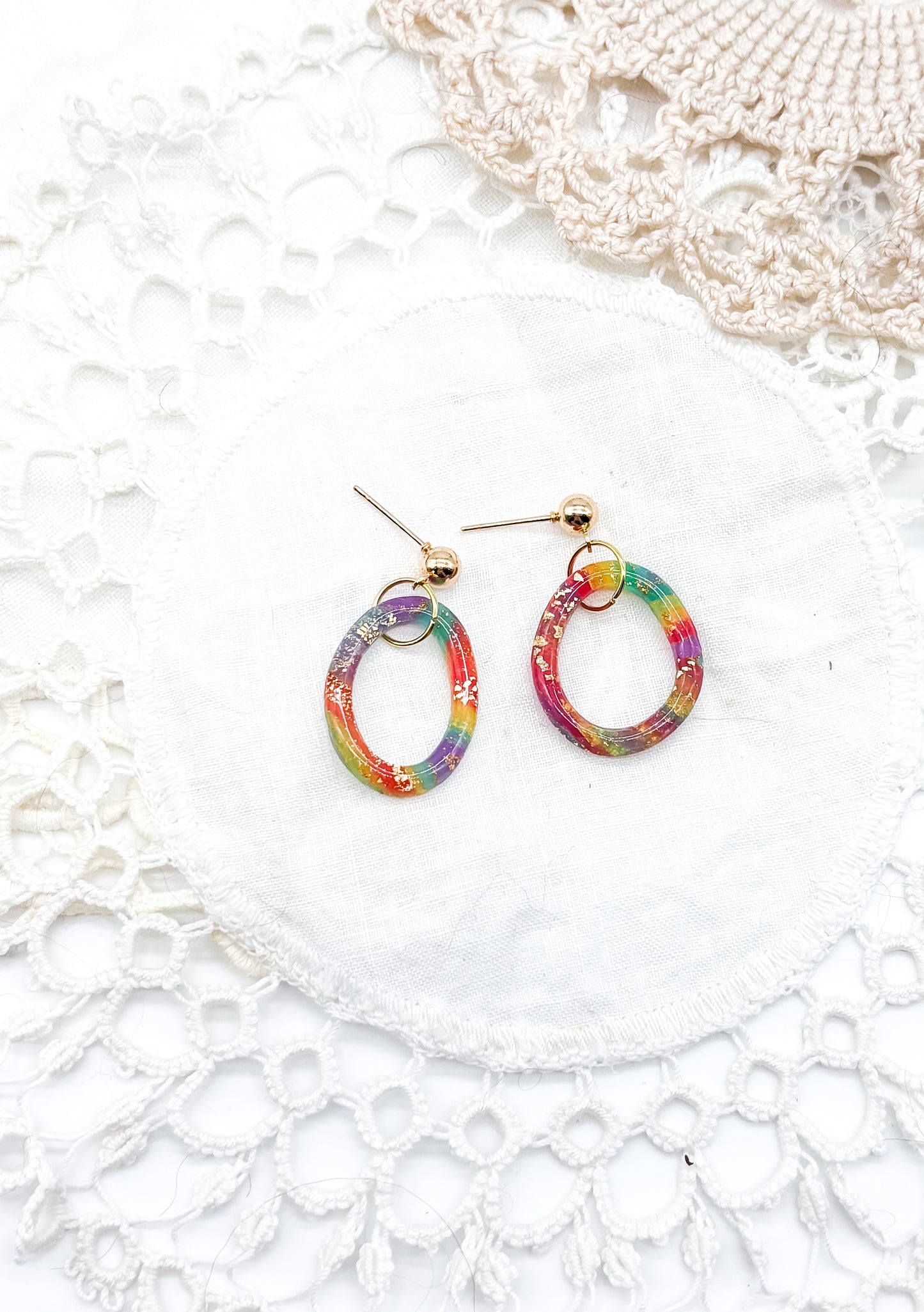 Rainbow oval outline dangles