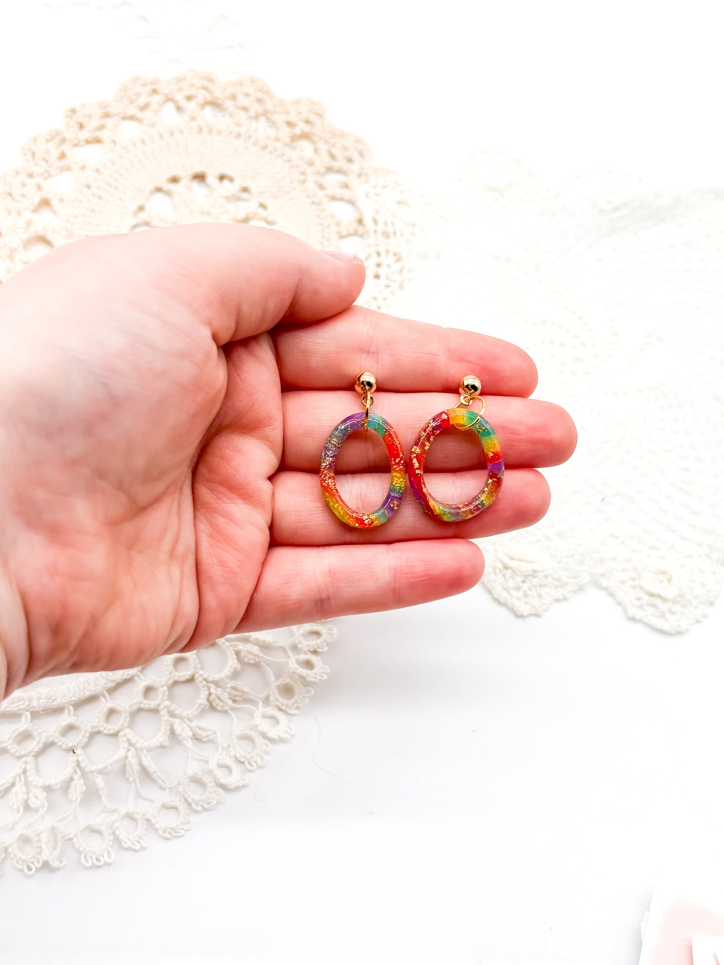 Rainbow oval outline dangles