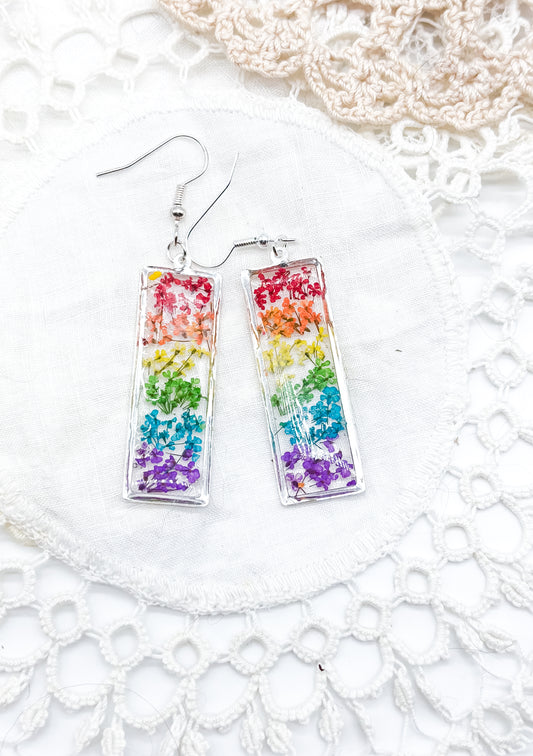 Silver Rainbow flowers in necklace or earrings