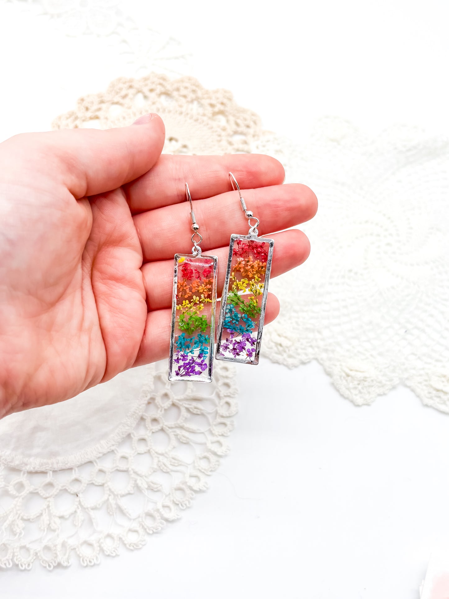 Silver Rainbow flowers in necklace or earrings