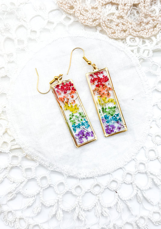 Gold Rainbow flowers in necklace or earrings