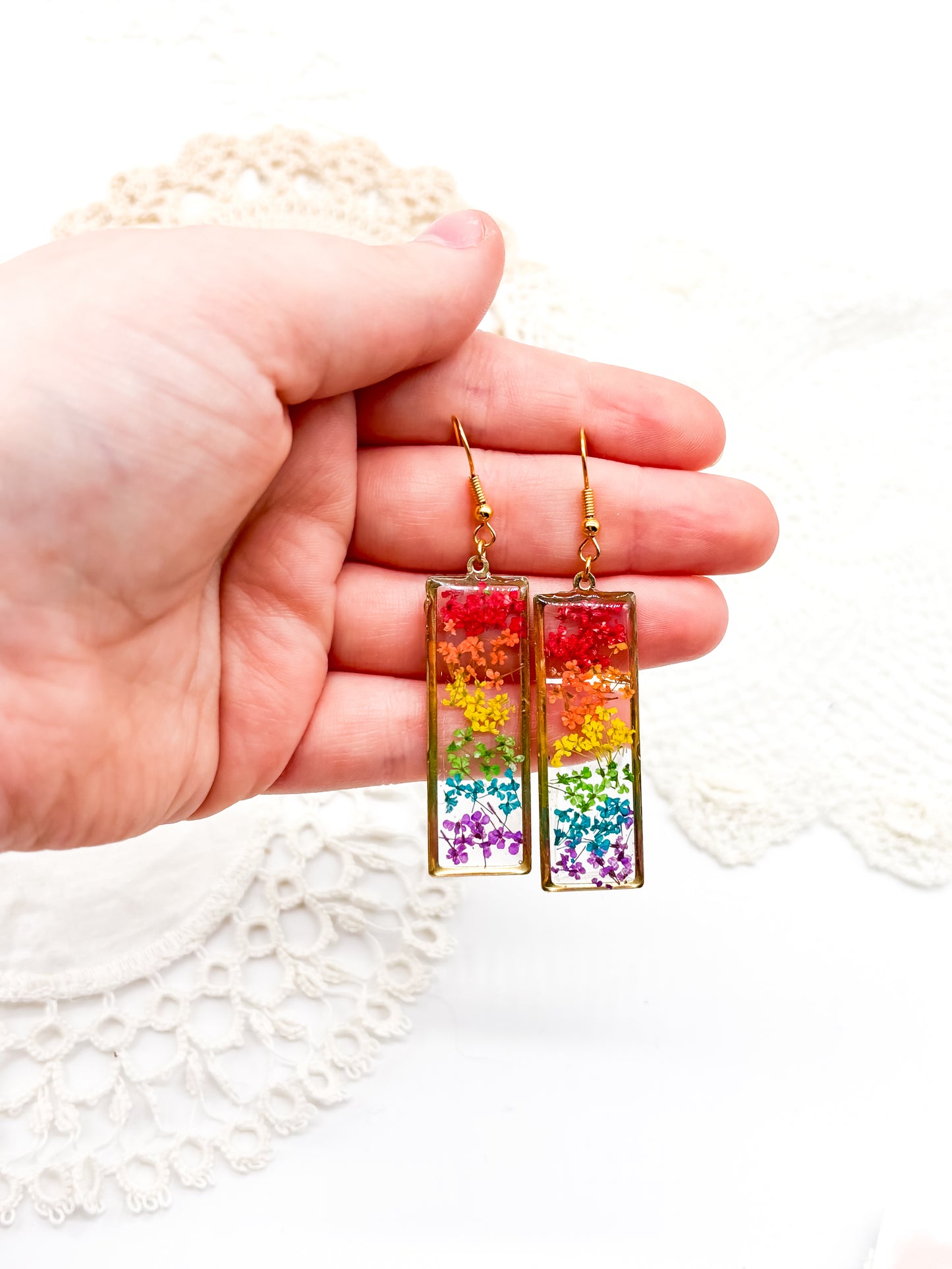 Gold Rainbow flowers in necklace or earrings