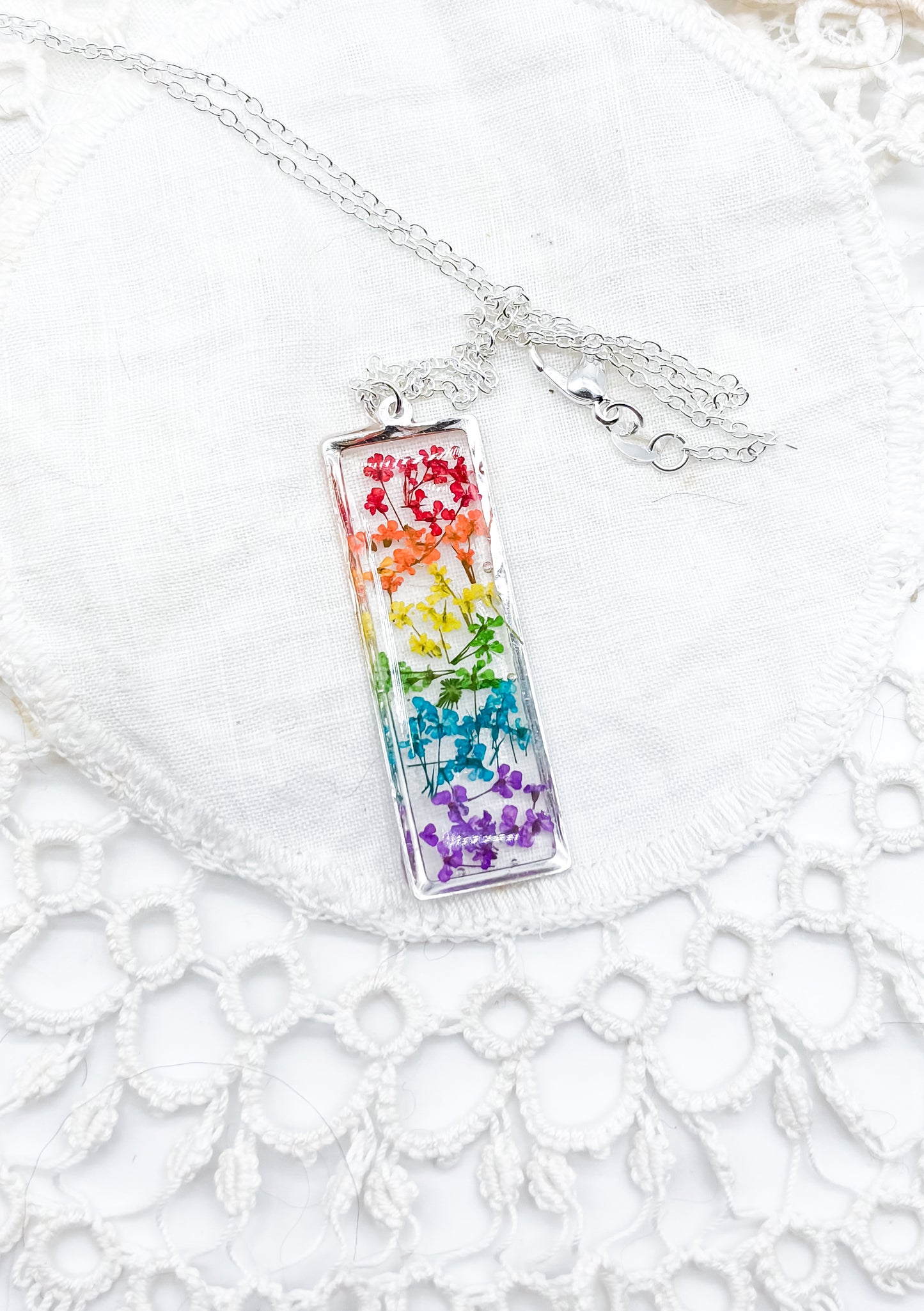 Silver Rainbow flowers in necklace or earrings