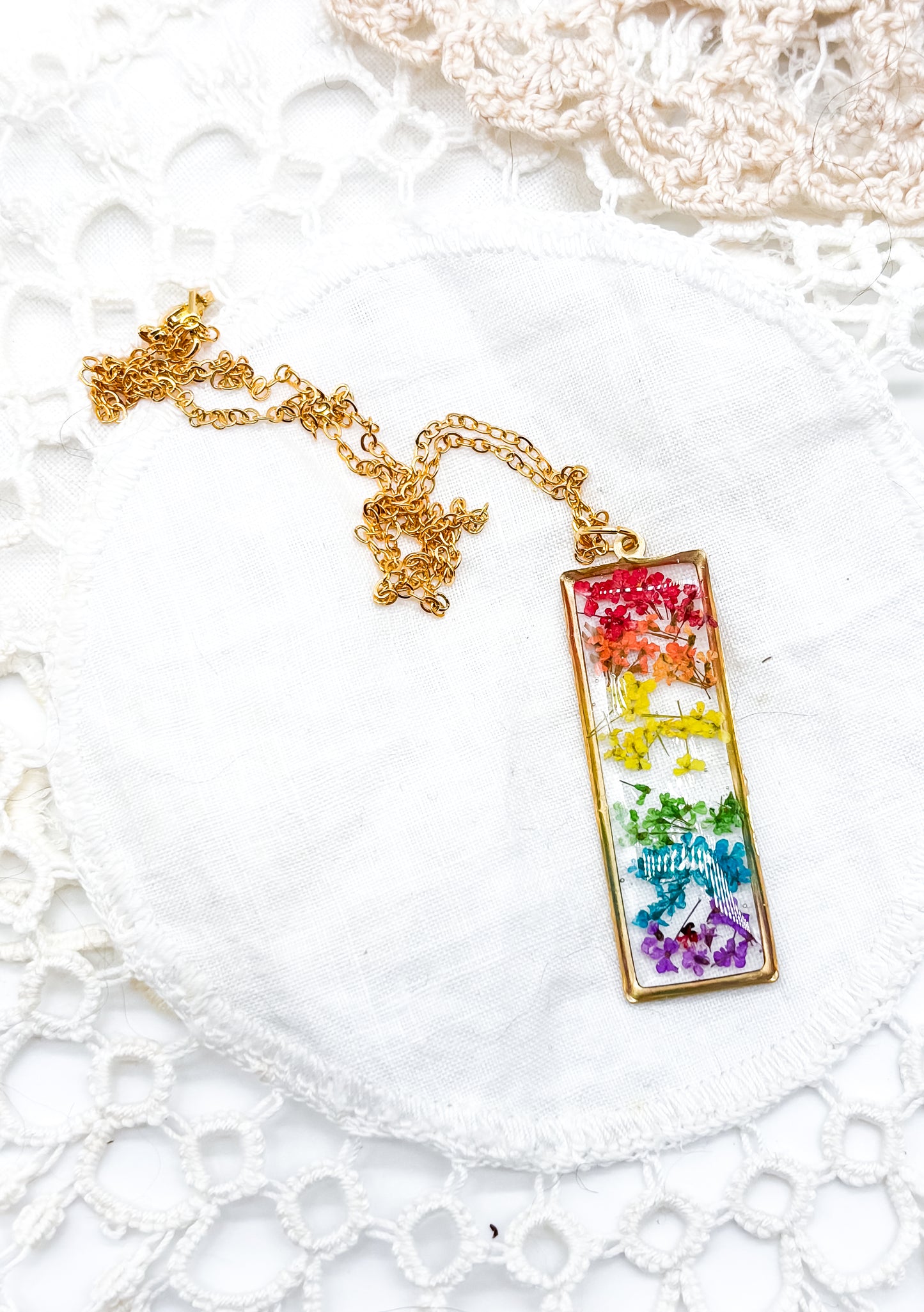 Gold Rainbow flowers in necklace or earrings