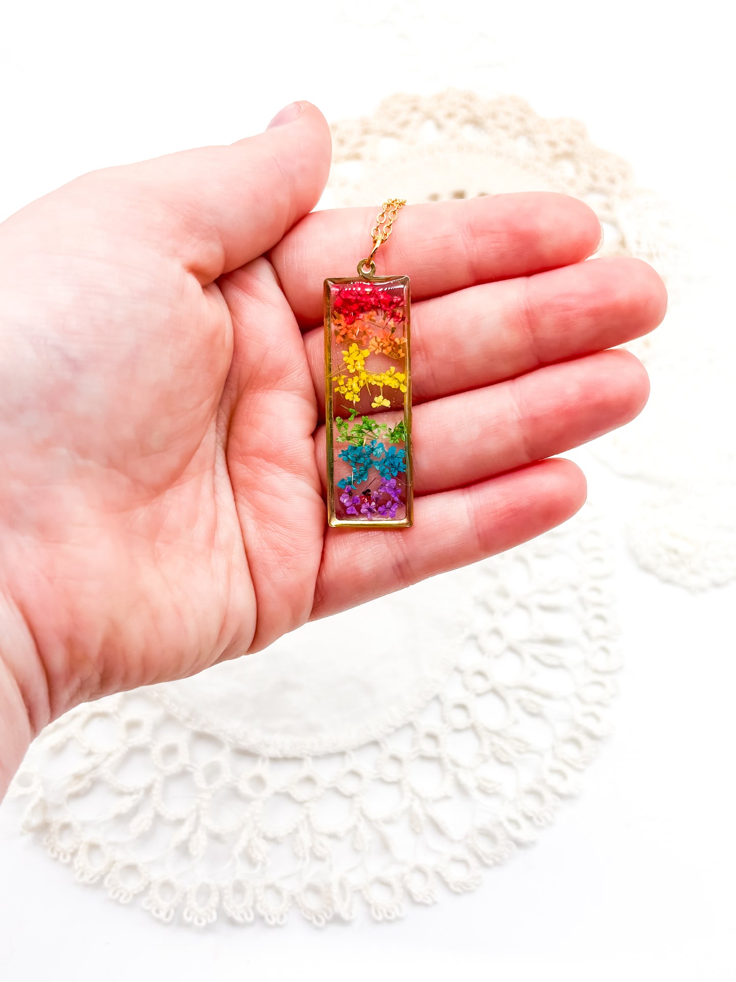 Gold Rainbow flowers in necklace or earrings