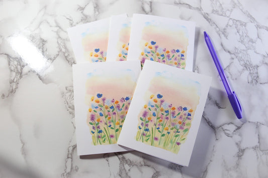 Wild flower field notecards, blank inside