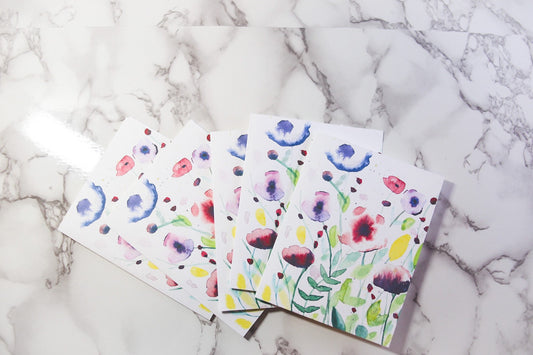 Watercolor floral note cards, blank inside
