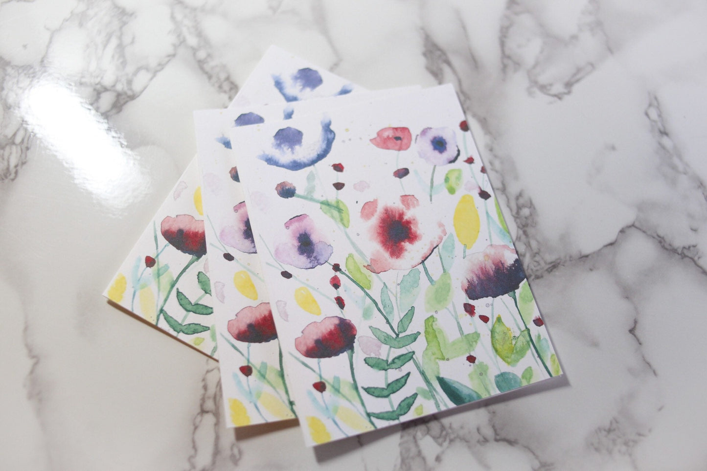 Watercolor floral note cards, blank inside