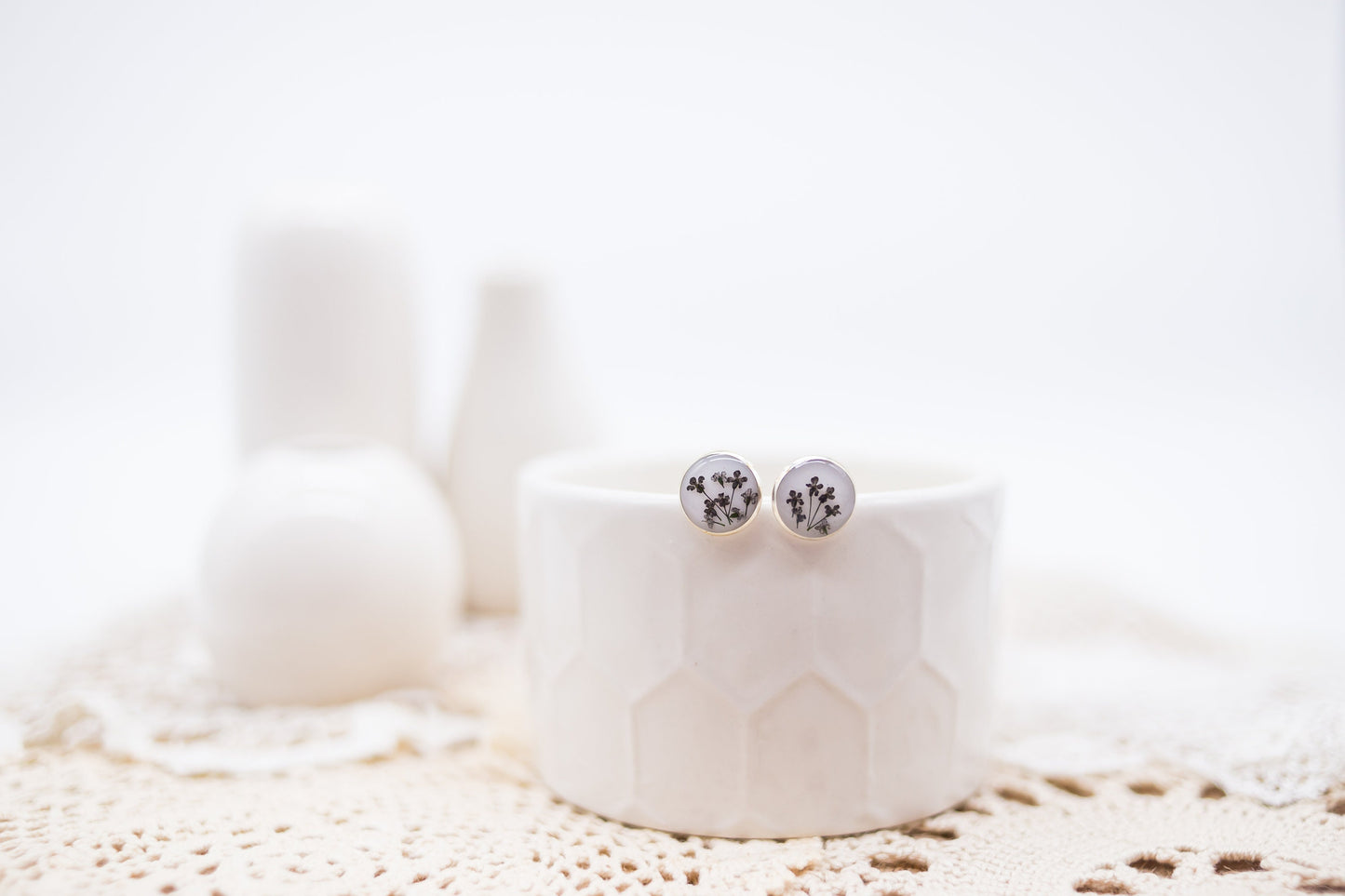 Pressed flower stud earrings