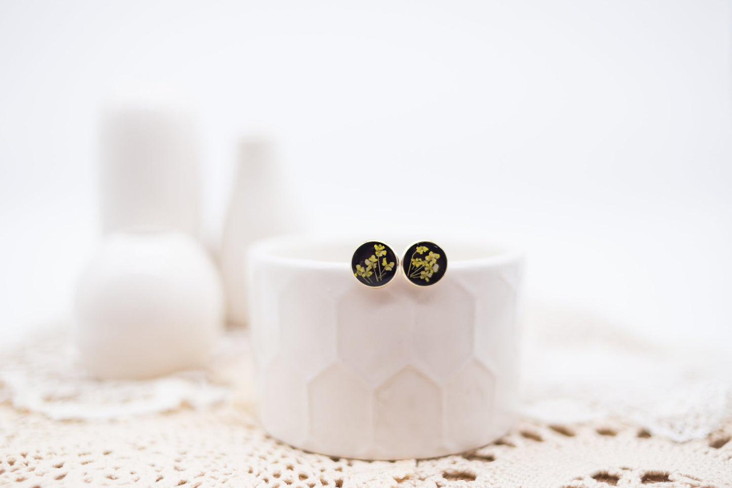 Pressed flower stud earrings